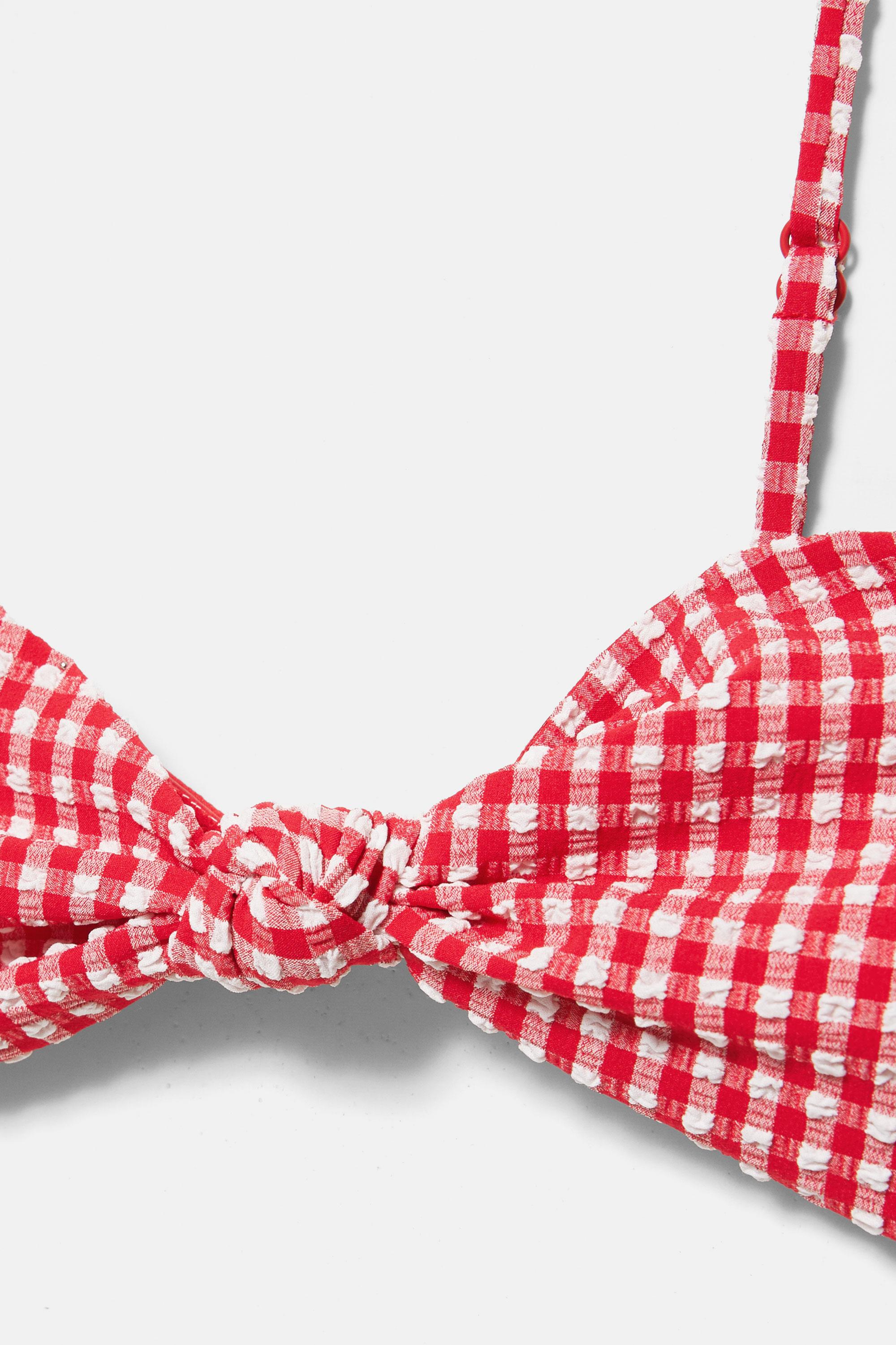 Gingham bandeau bikini top — Red