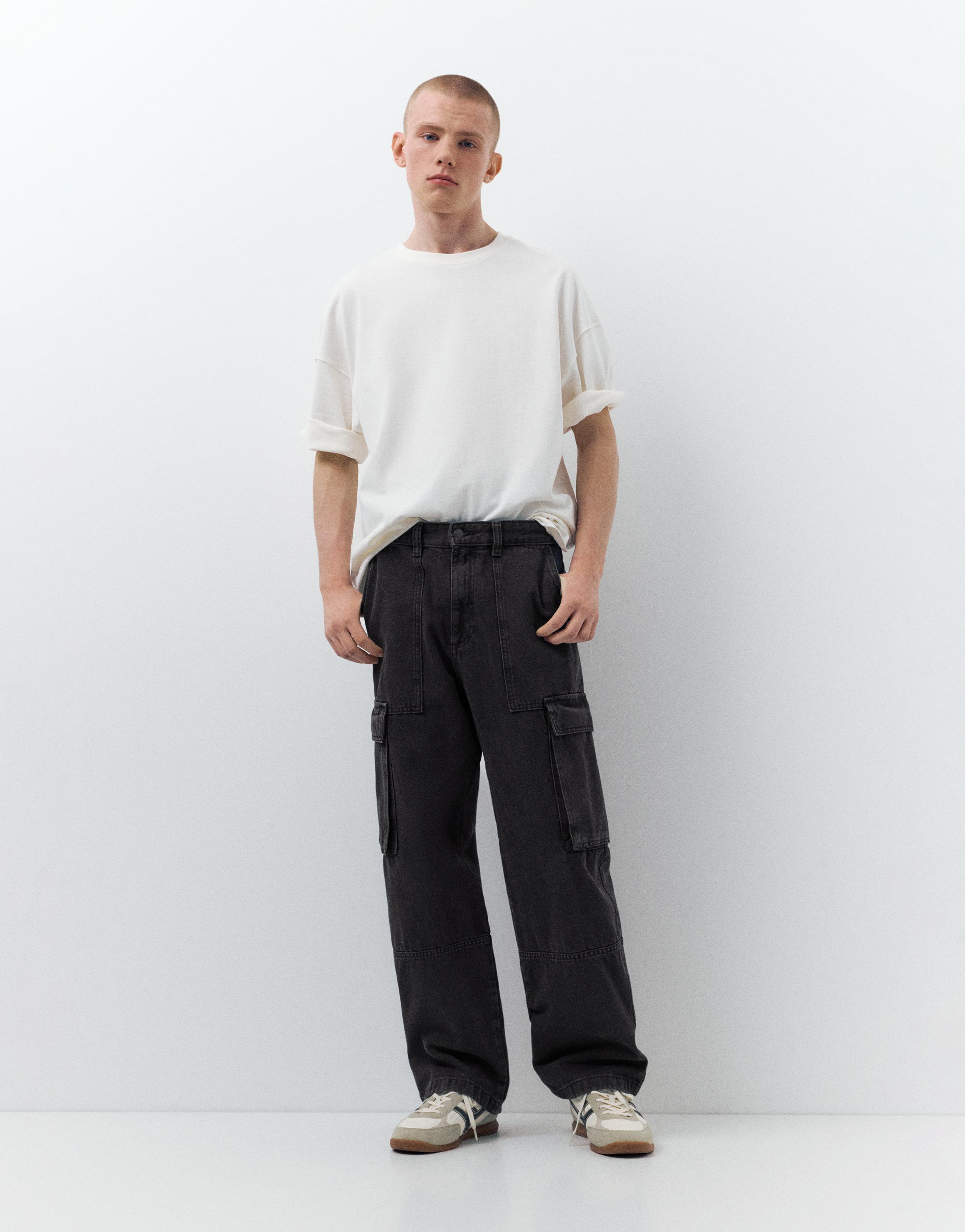 Baggy cargo jeans — Faded black