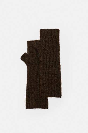 Ribbed knit mittens — Brown 4