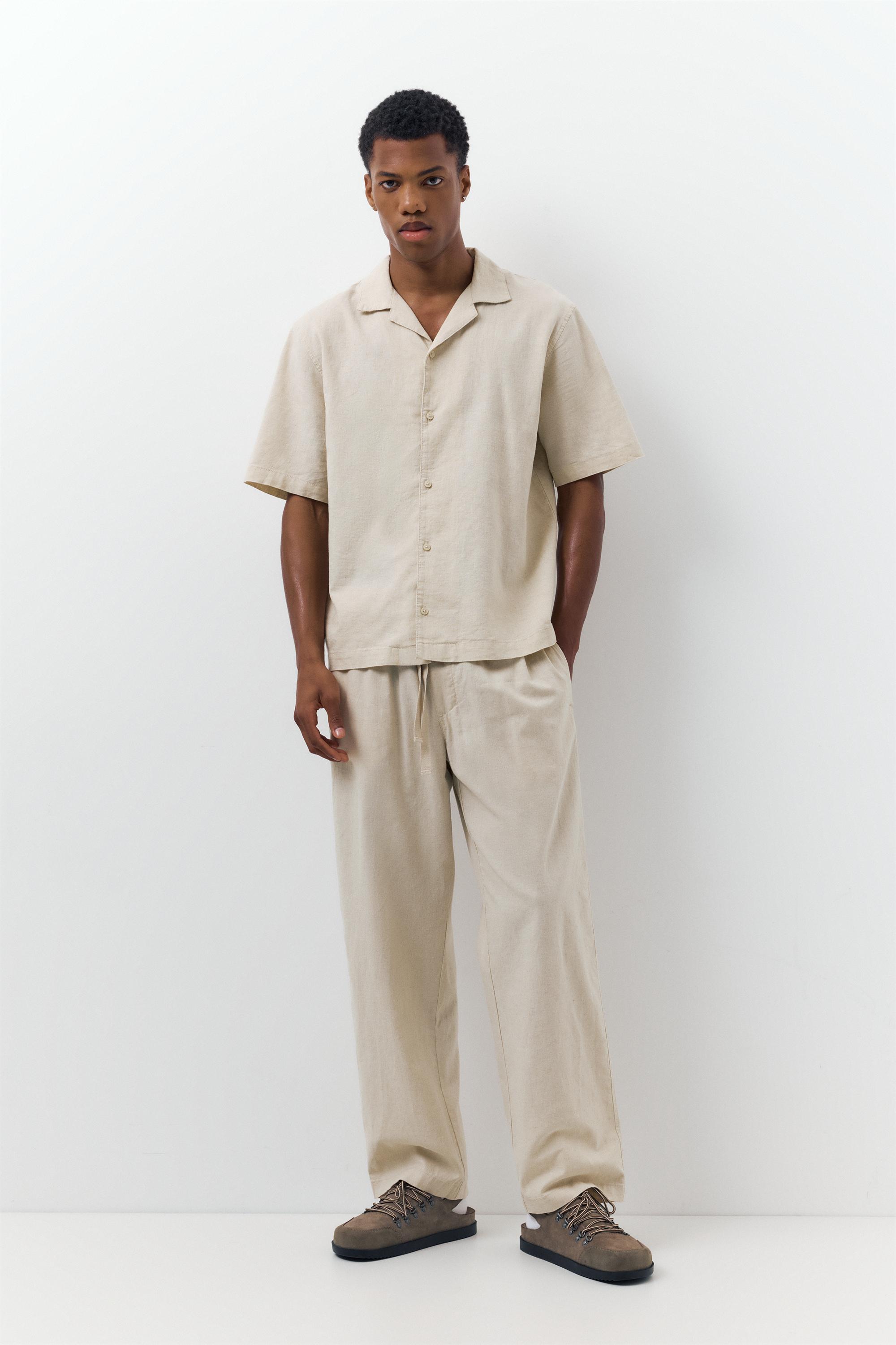 Linen blend jogger trousers — Beige