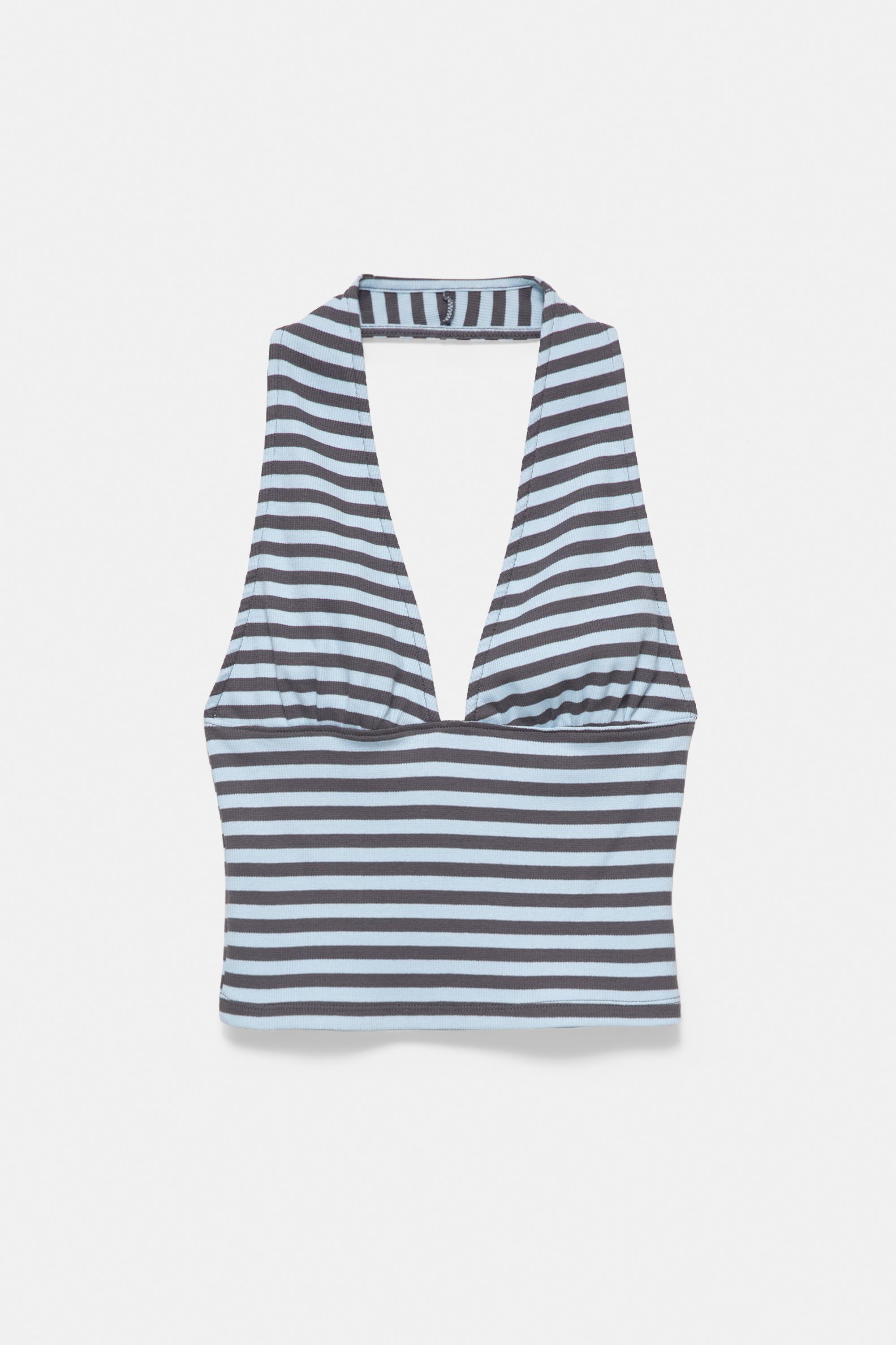 Striped halter top — Bluish grey