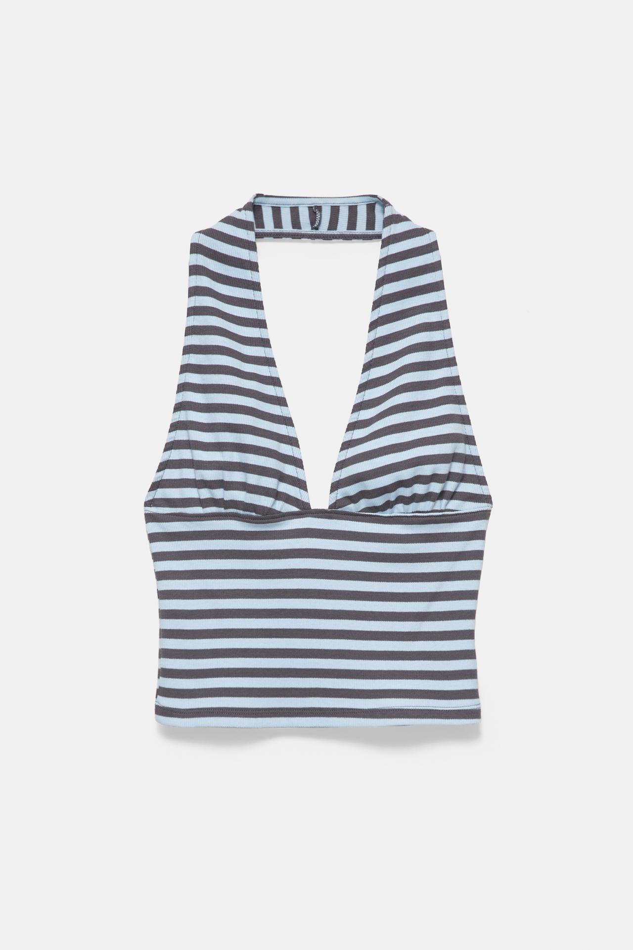 Striped halter top — Bluish grey