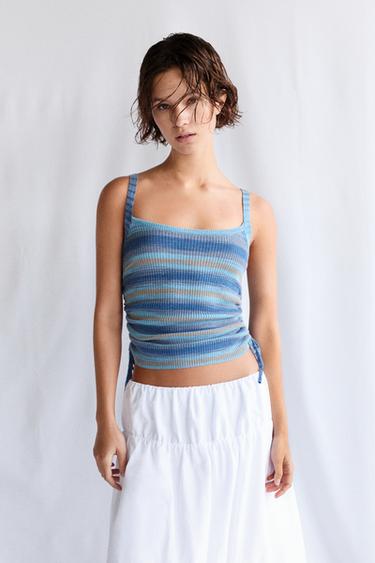 Gathered knit strappy top — Blue 2