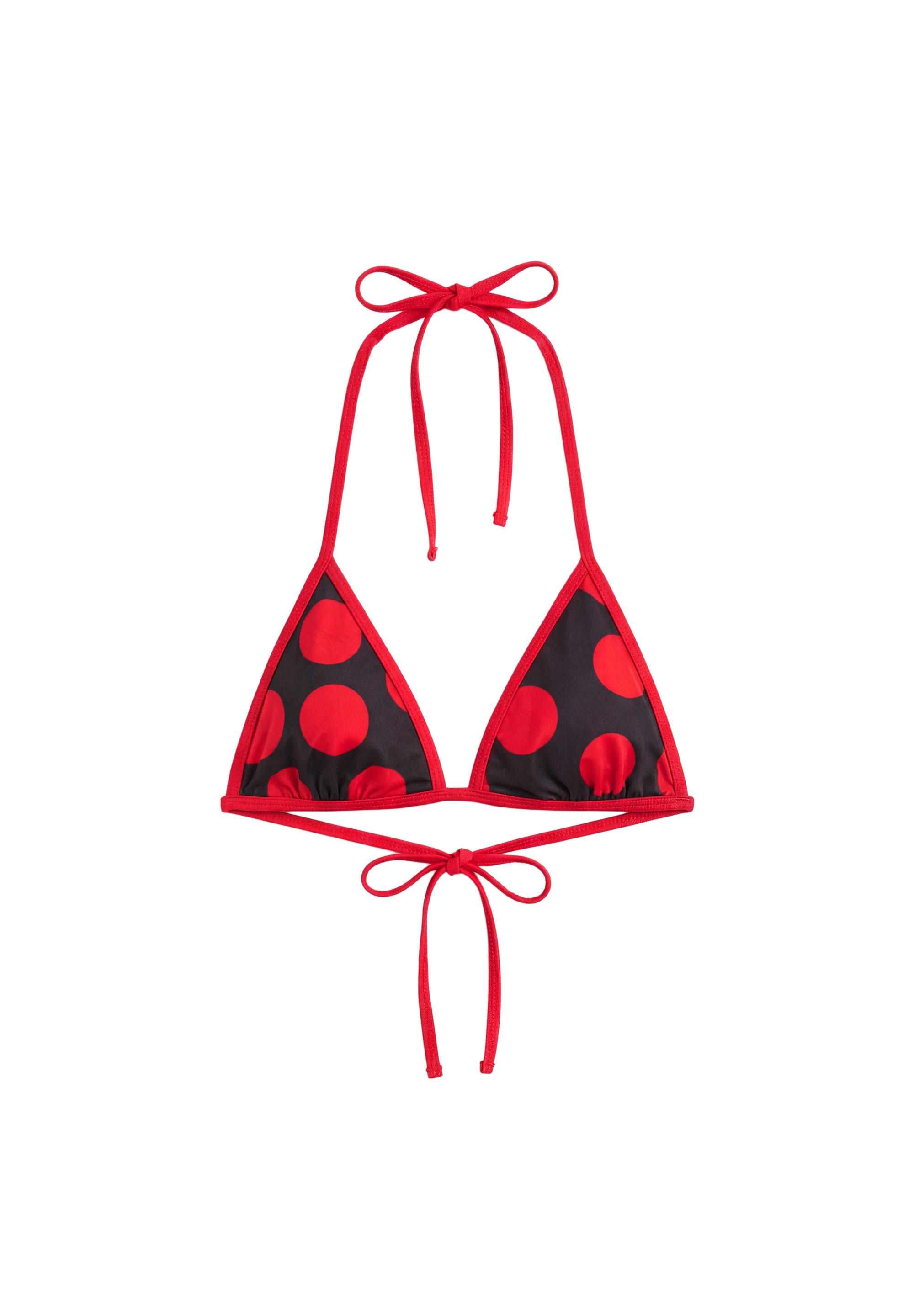 Polka dot triangle bikini top — Red