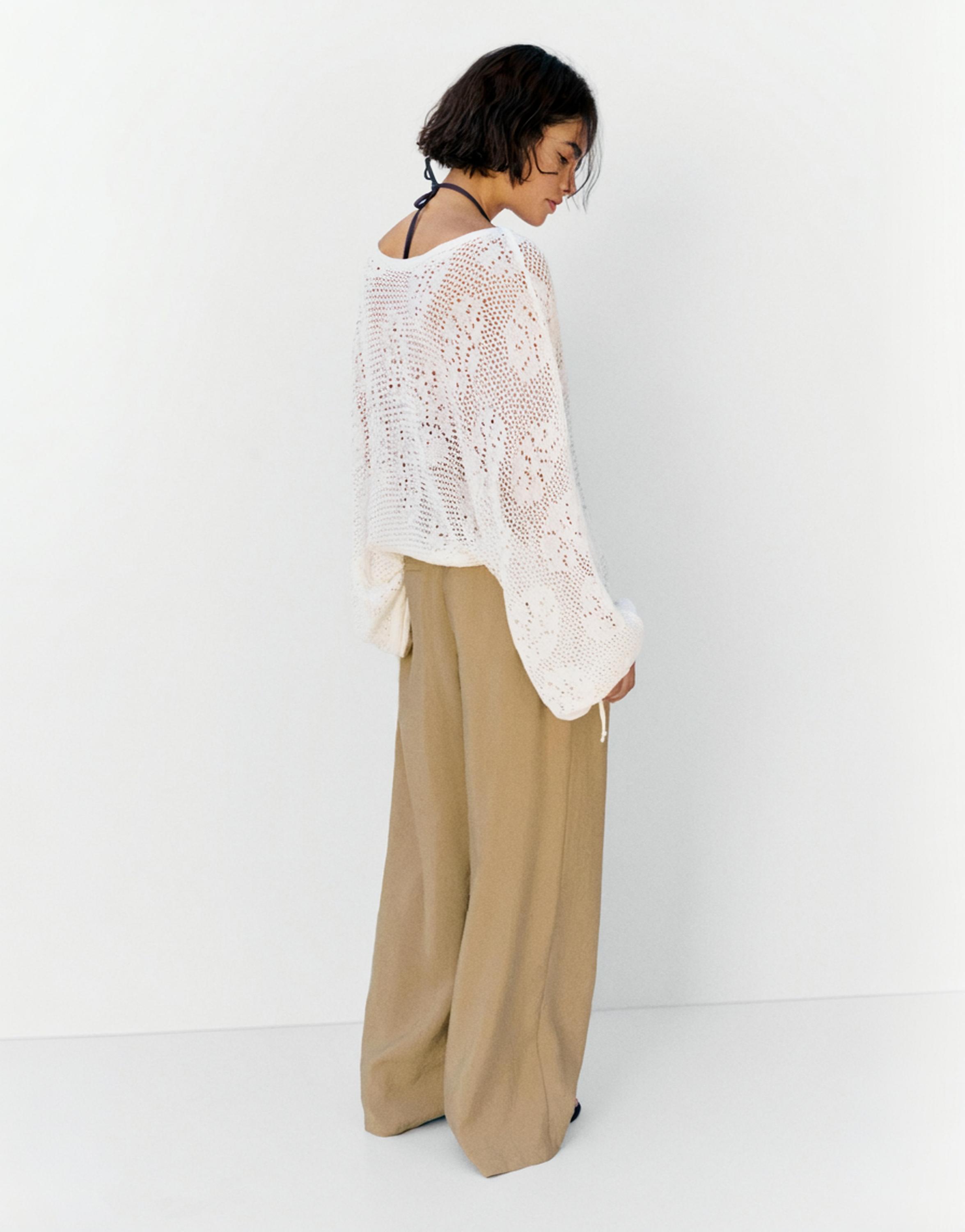 Wide-leg darted trousers — Light camel