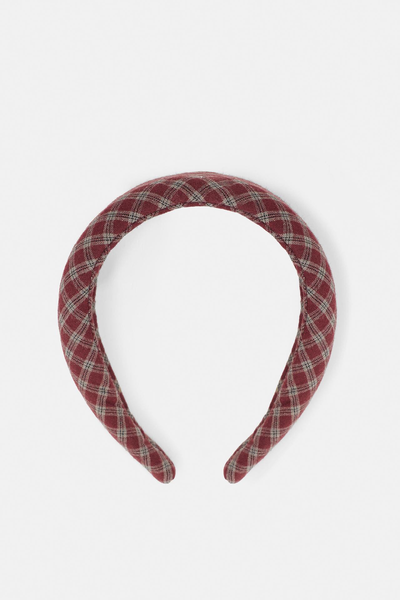 Wide check headband — Maroon