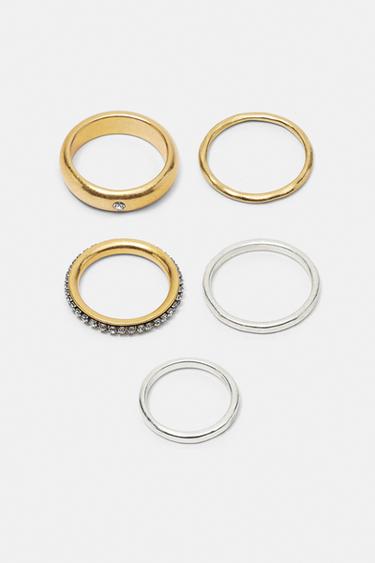 Pack of 5 shimmery rings — Gold 2