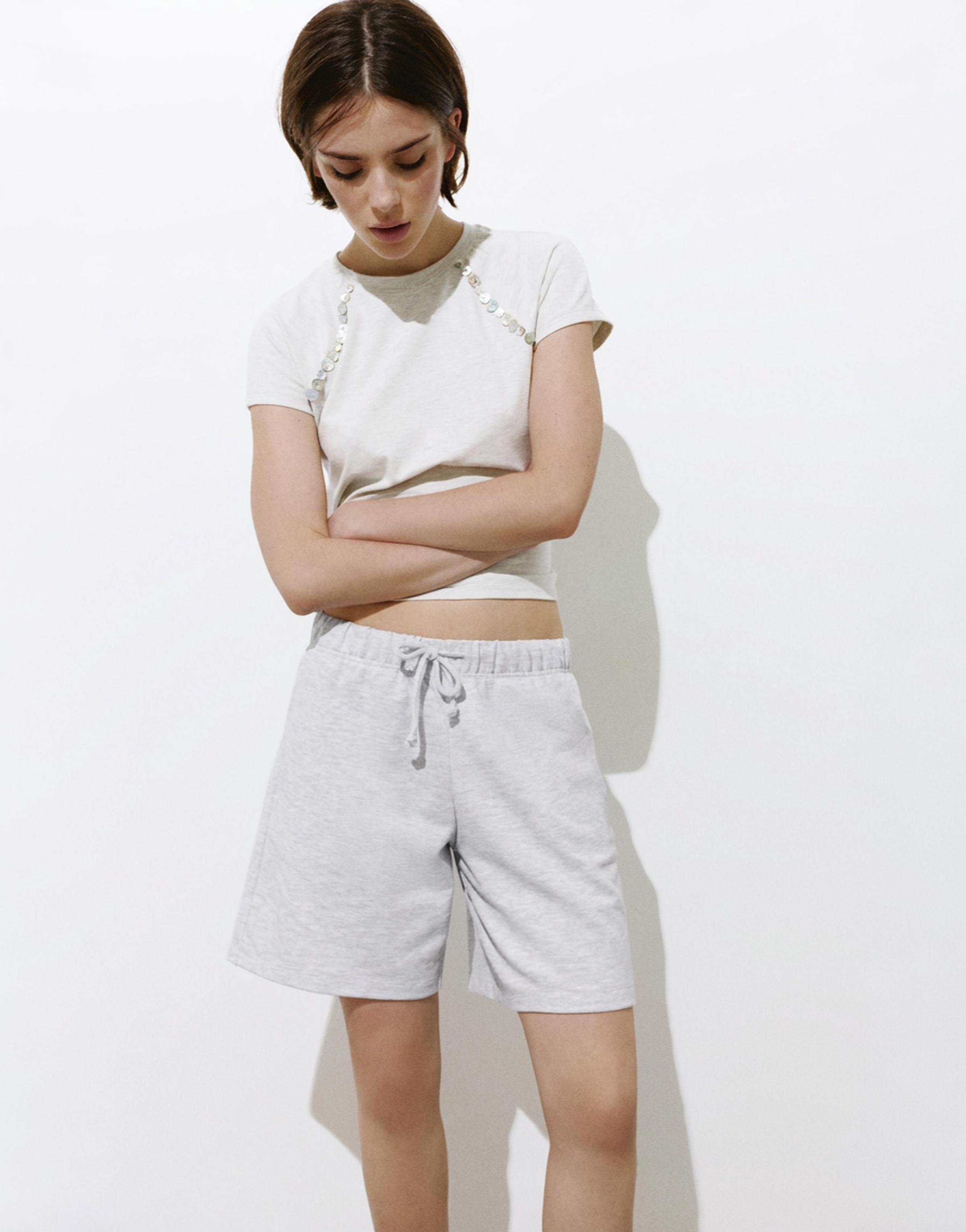 Bermuda shorts with elasticated waistband — Grey marl