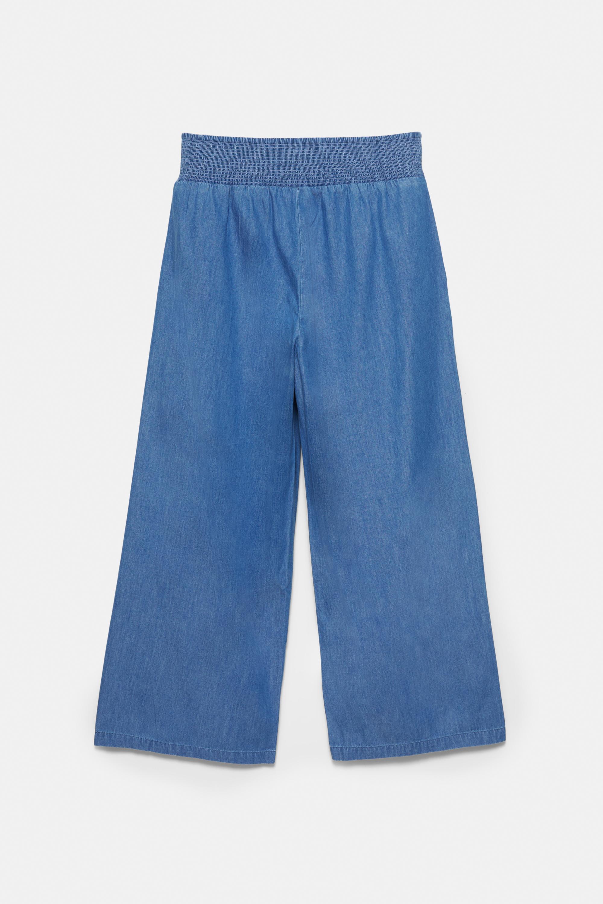 Flowing denim trousers with elasticated waist — Medium blue