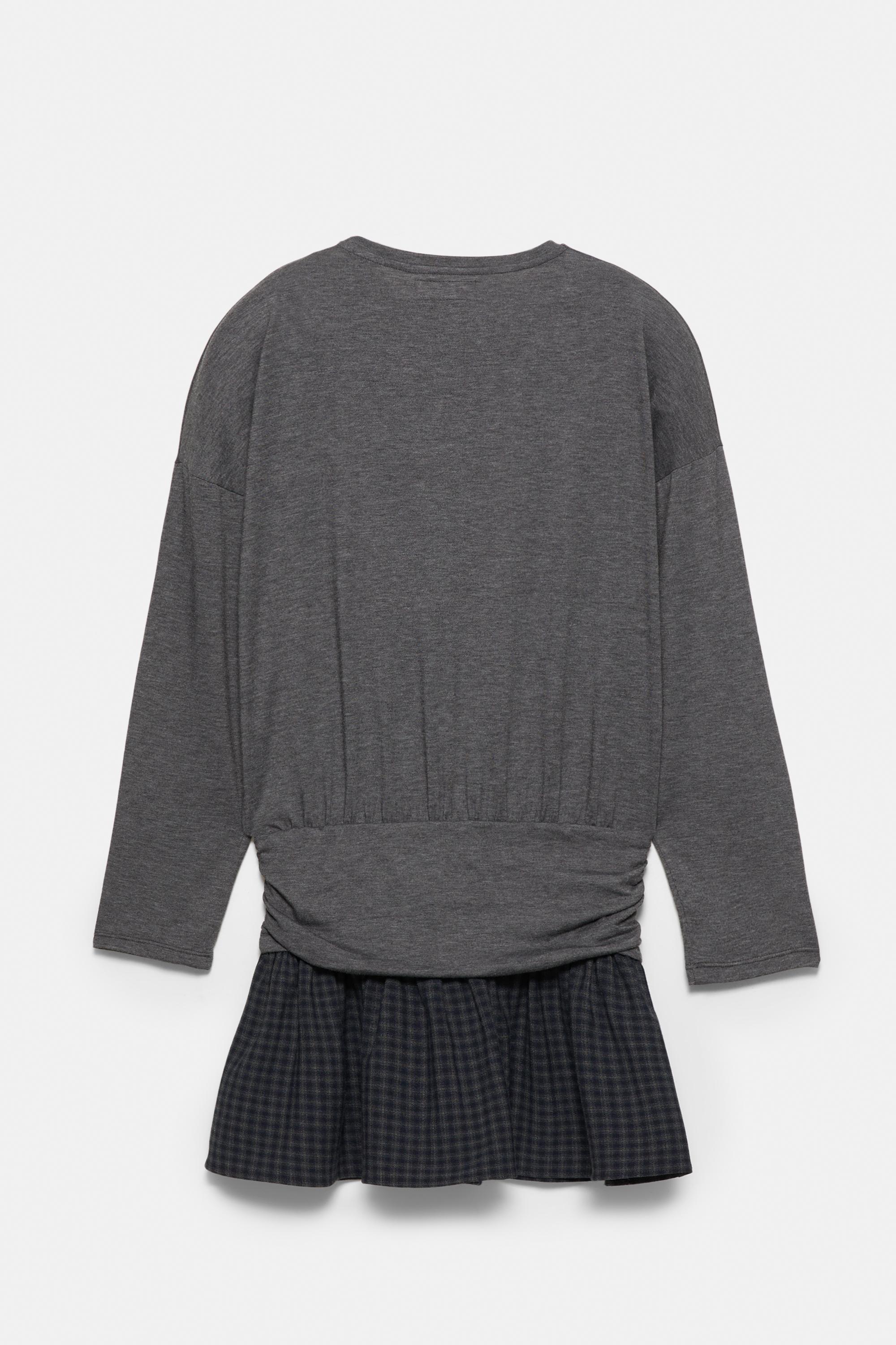 Combined check short dress — Dark grey