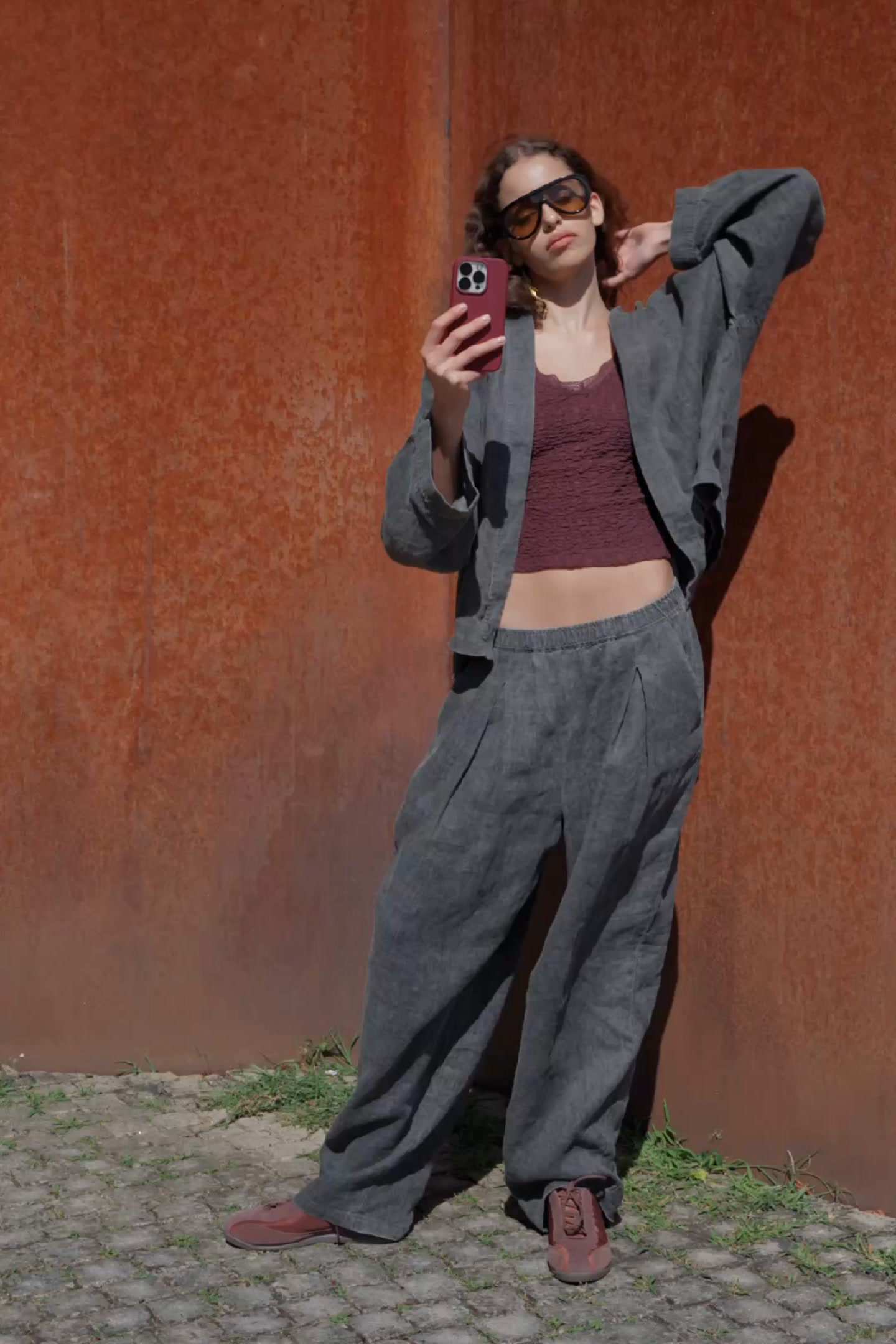 Pantalón barrel 100% lino PULL&BEAR