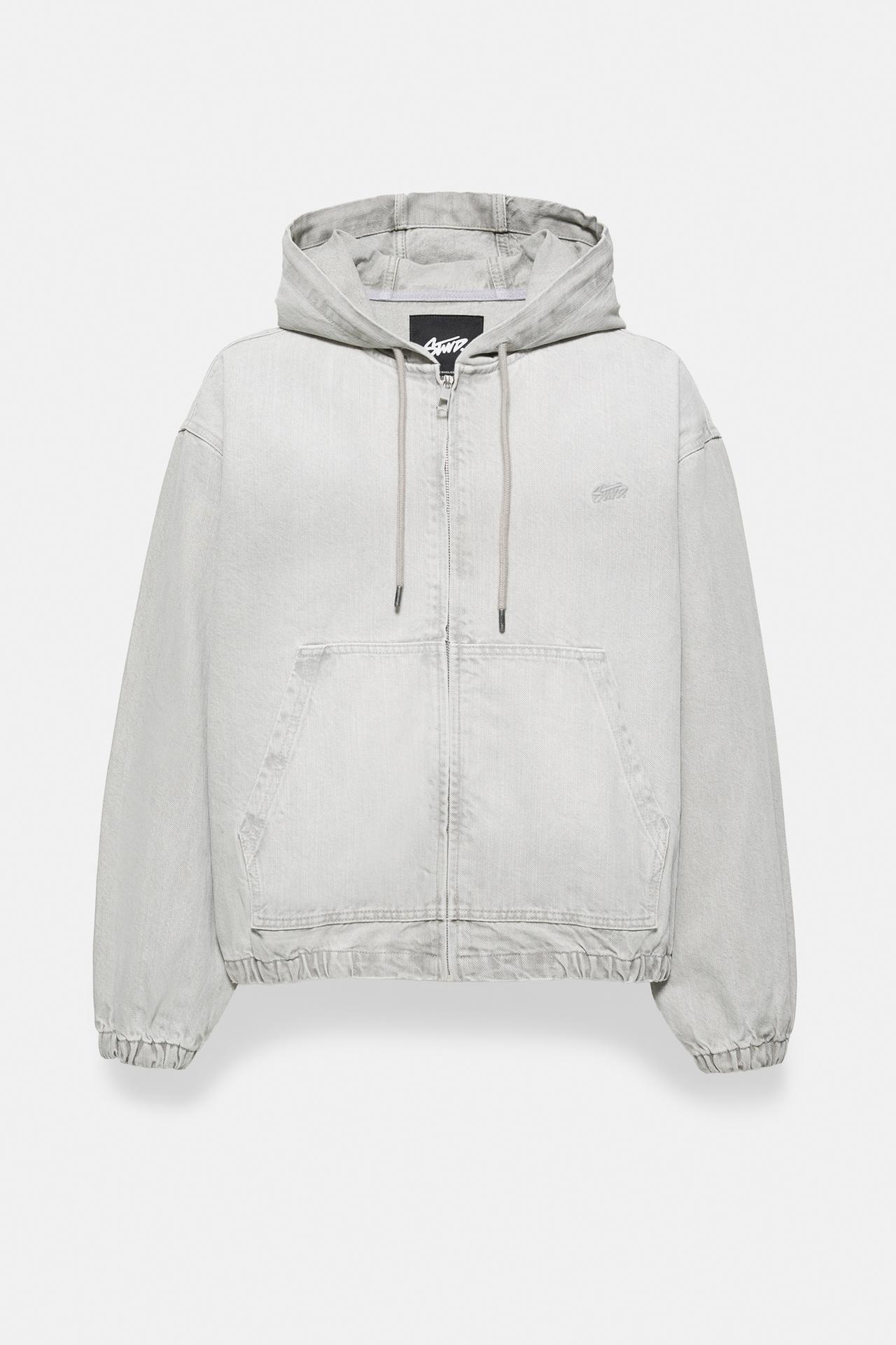 STWD hooded zip-up denim jacket — Pale grey