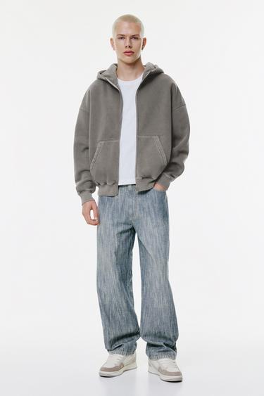 Washed boxy zip-up hoodie — Grey 4