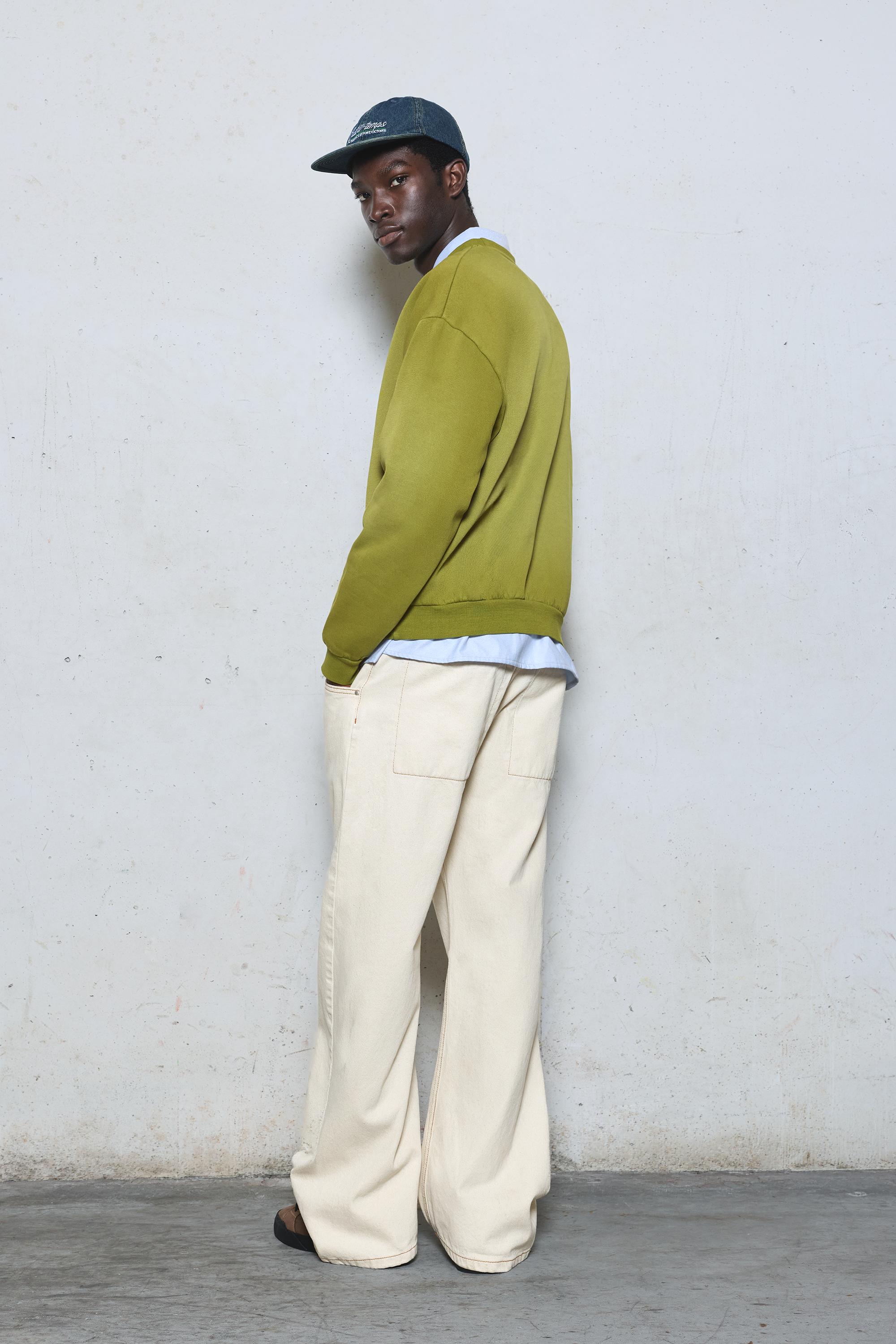 Embroidered washed-effect sweatshirt — Khaki