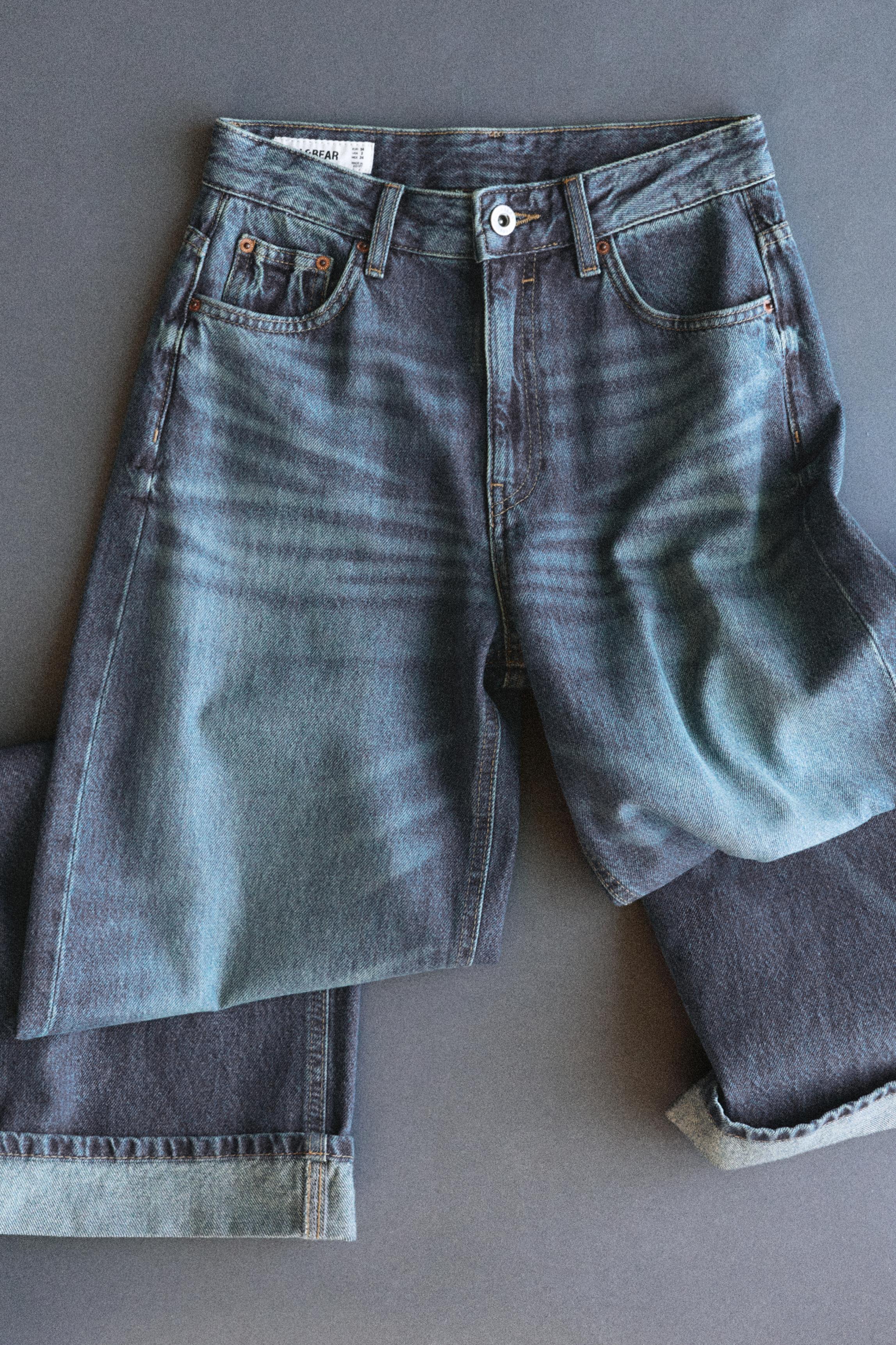 Balloon fit baggy jeans with turn-up hems — Dark blue