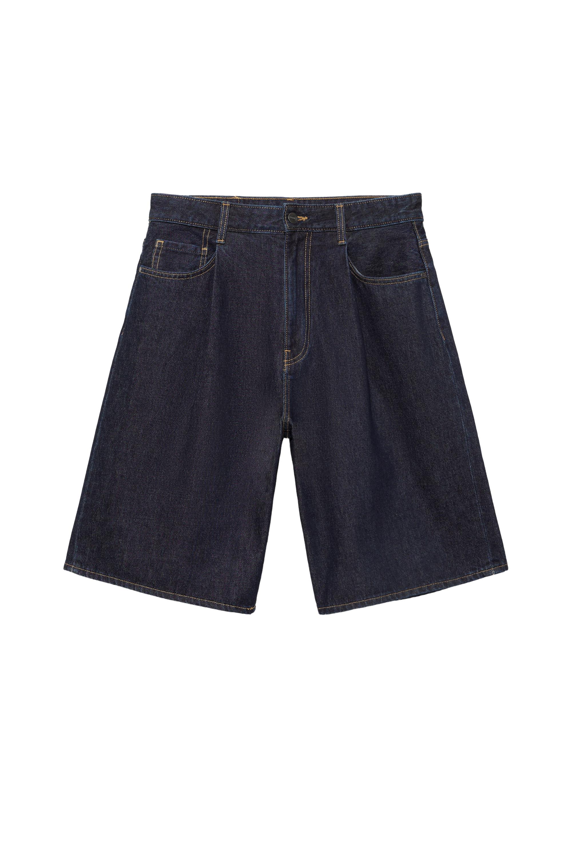 Pens detaylı geniş paça denim bermuda - Görsel 2