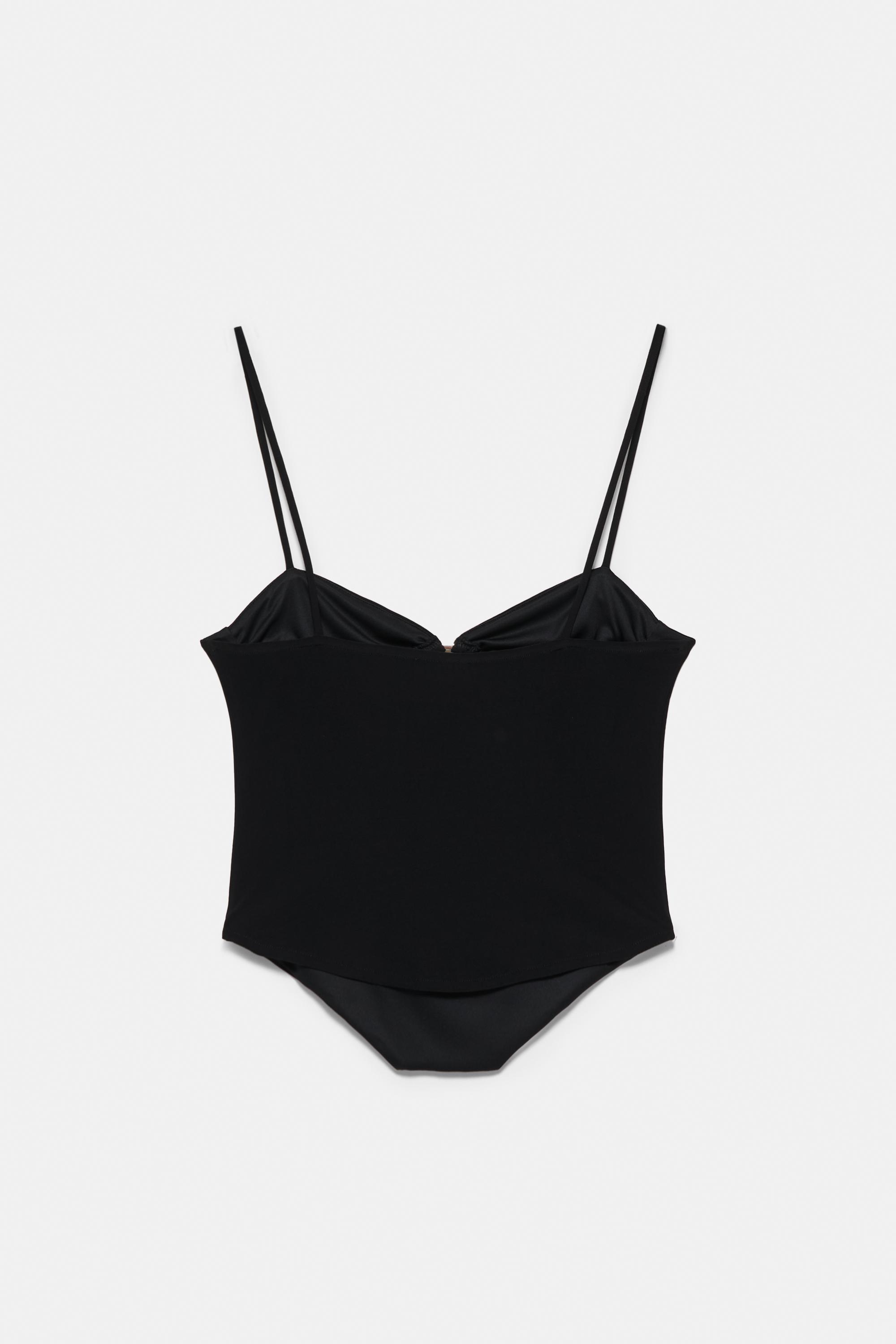 Strappy top with neckline appliqué — Black