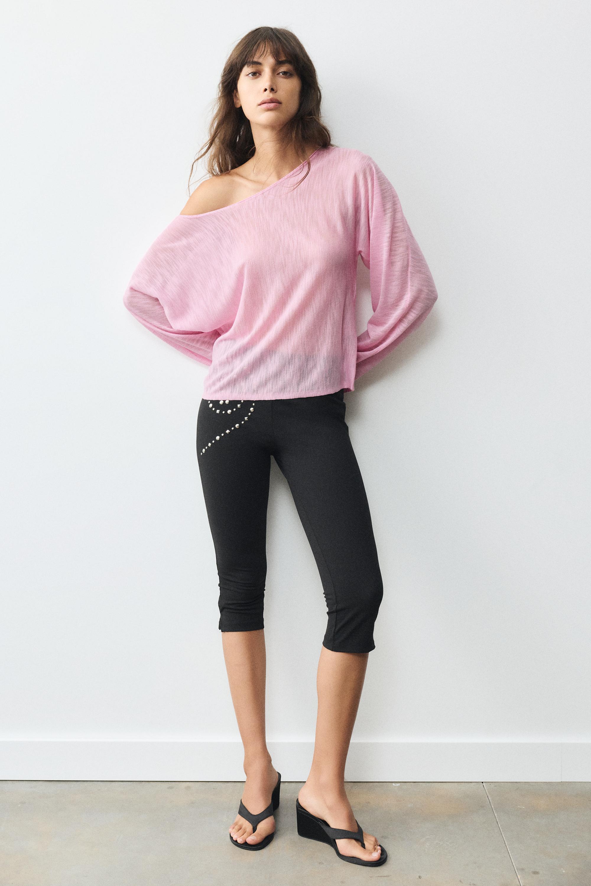 Fine knit asymmetric T-shirt — Pink