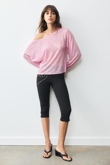 Fine knit asymmetric T-shirt — Pink 5