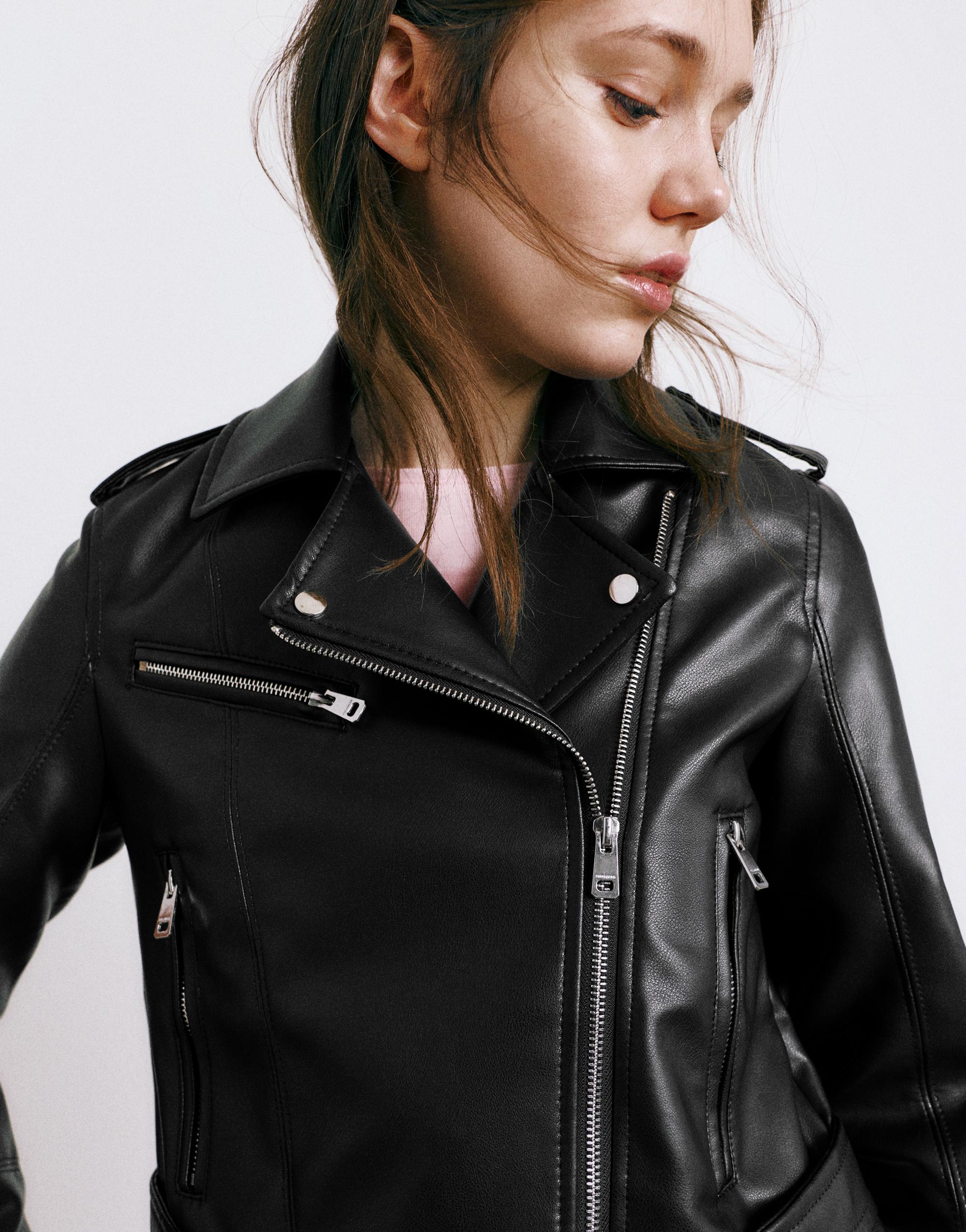 Suni deri biker ceket - Görsel 24
