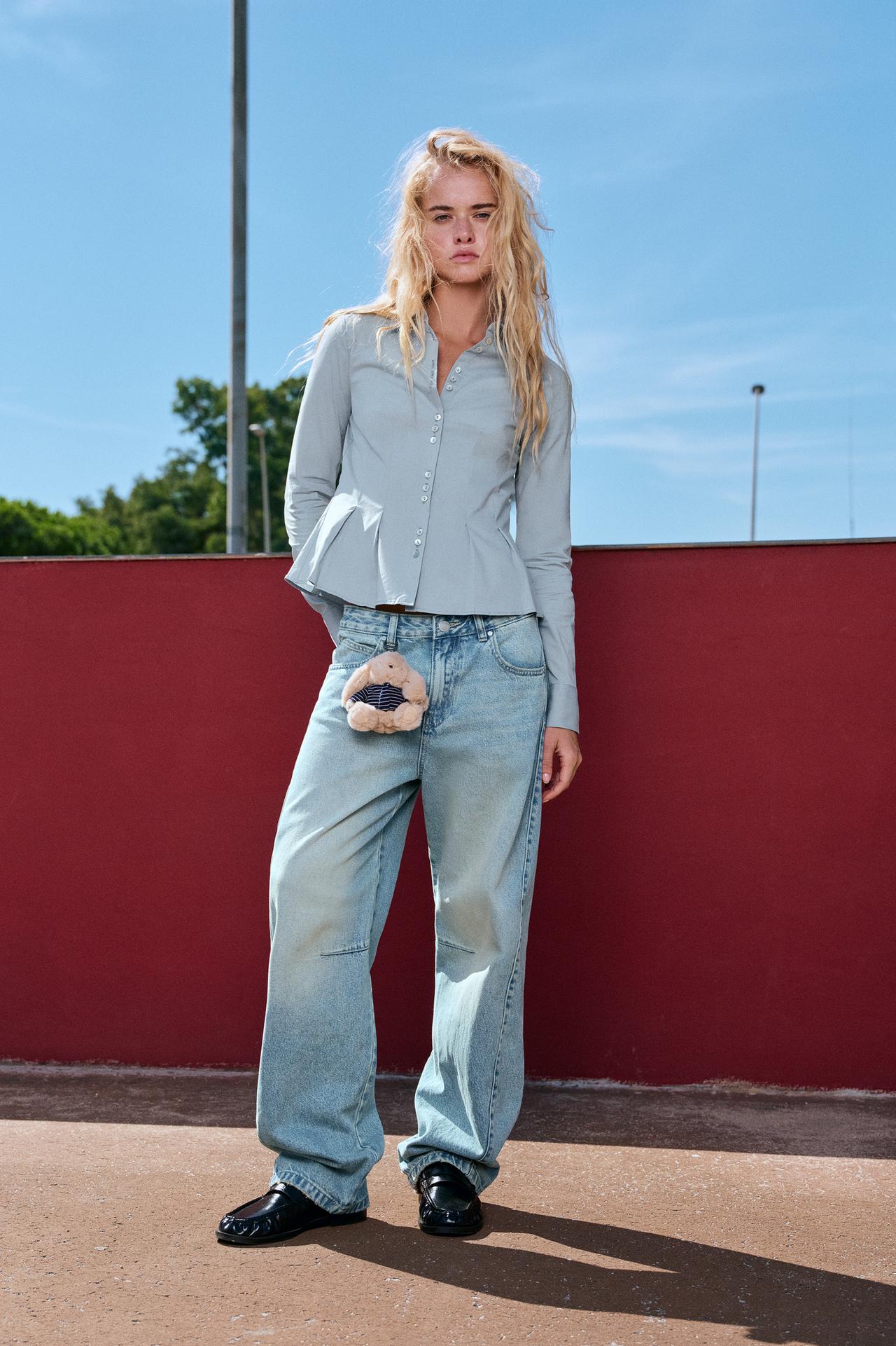 Barrel jeans with side-seam detail — Faded blue