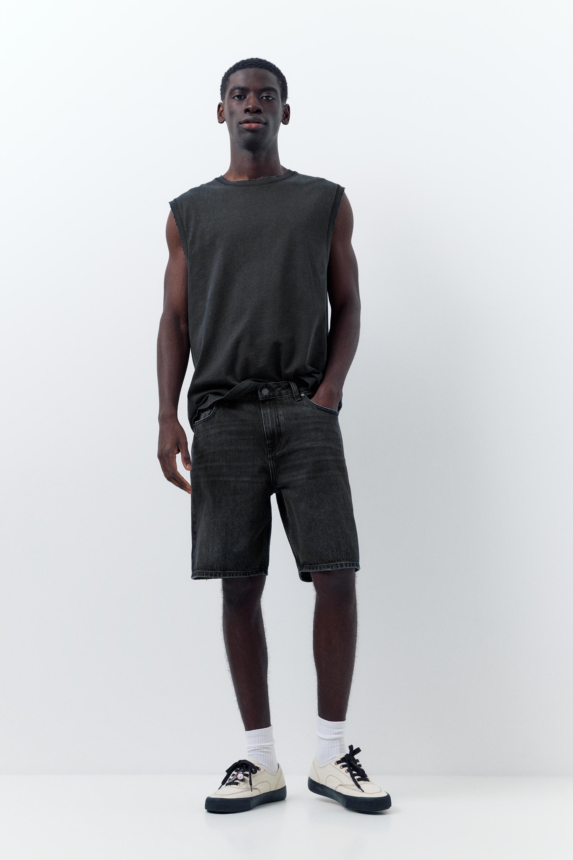 Standard denim Bermuda shorts — Faded black