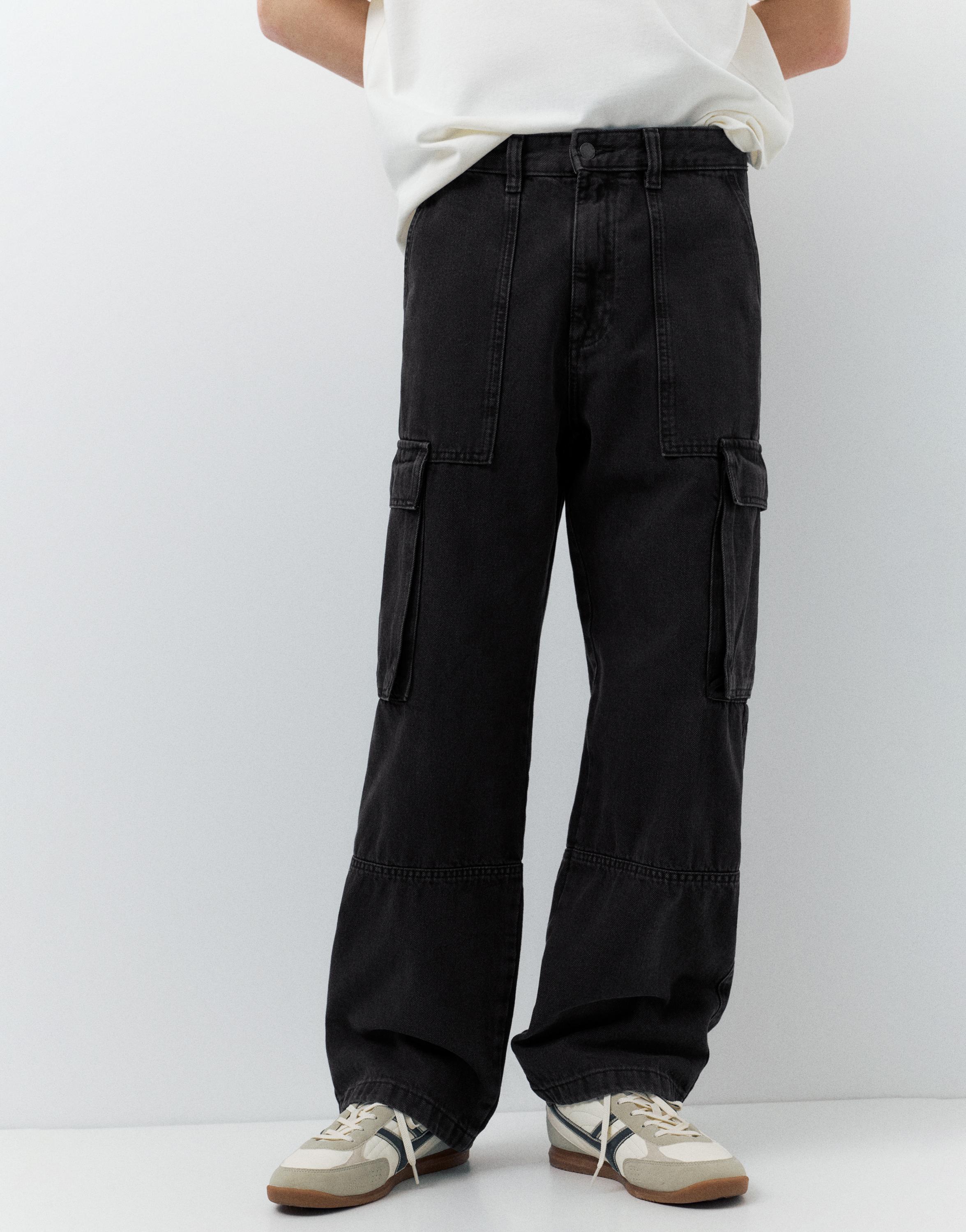 Baggy cargo jeans — Faded black
