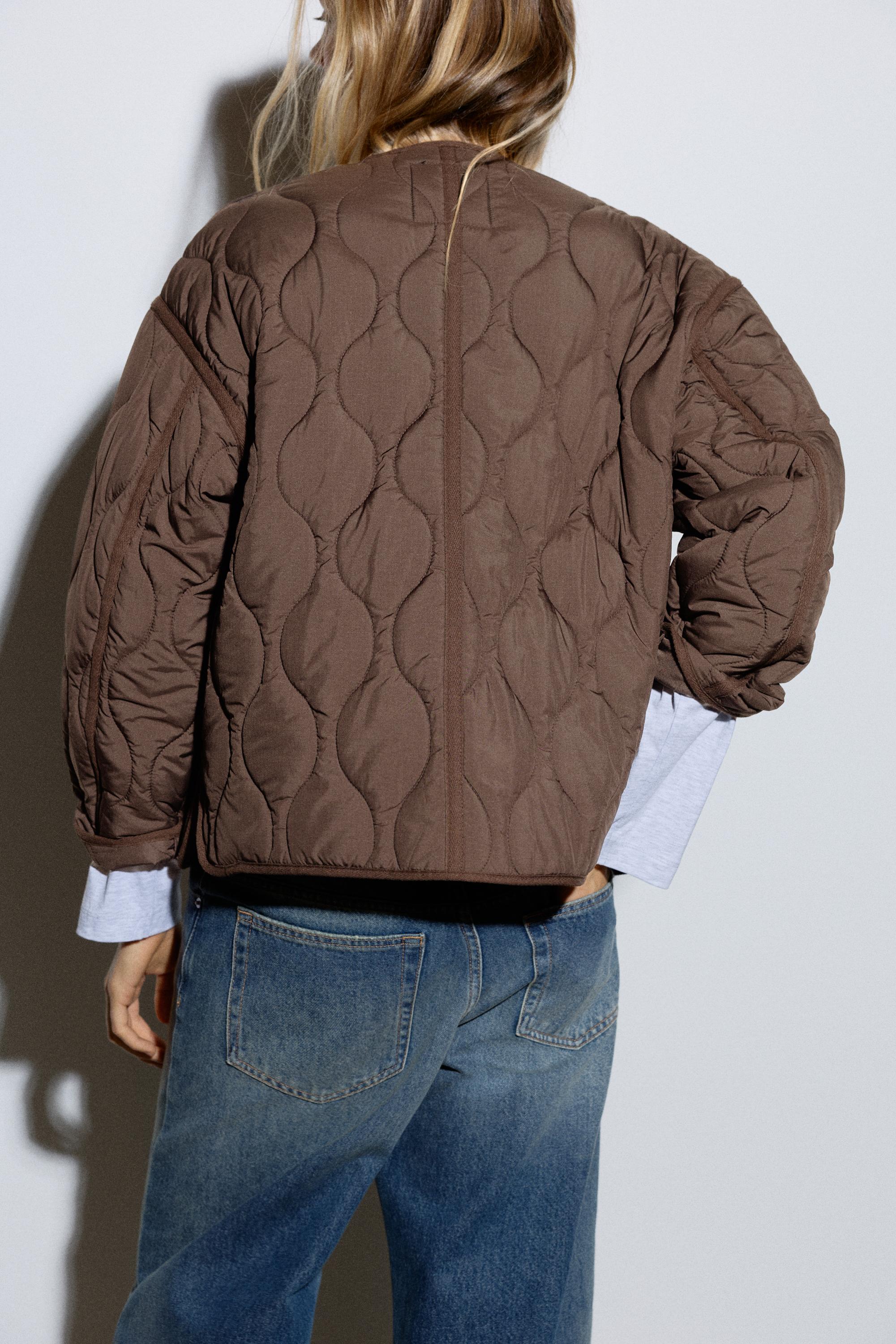 Puffer jacket with pockets — Brown