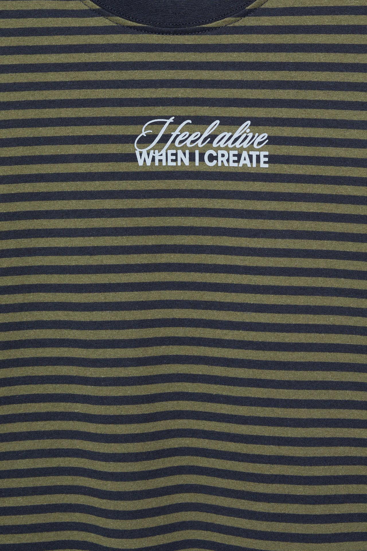 Striped T-shirt with text — Navy