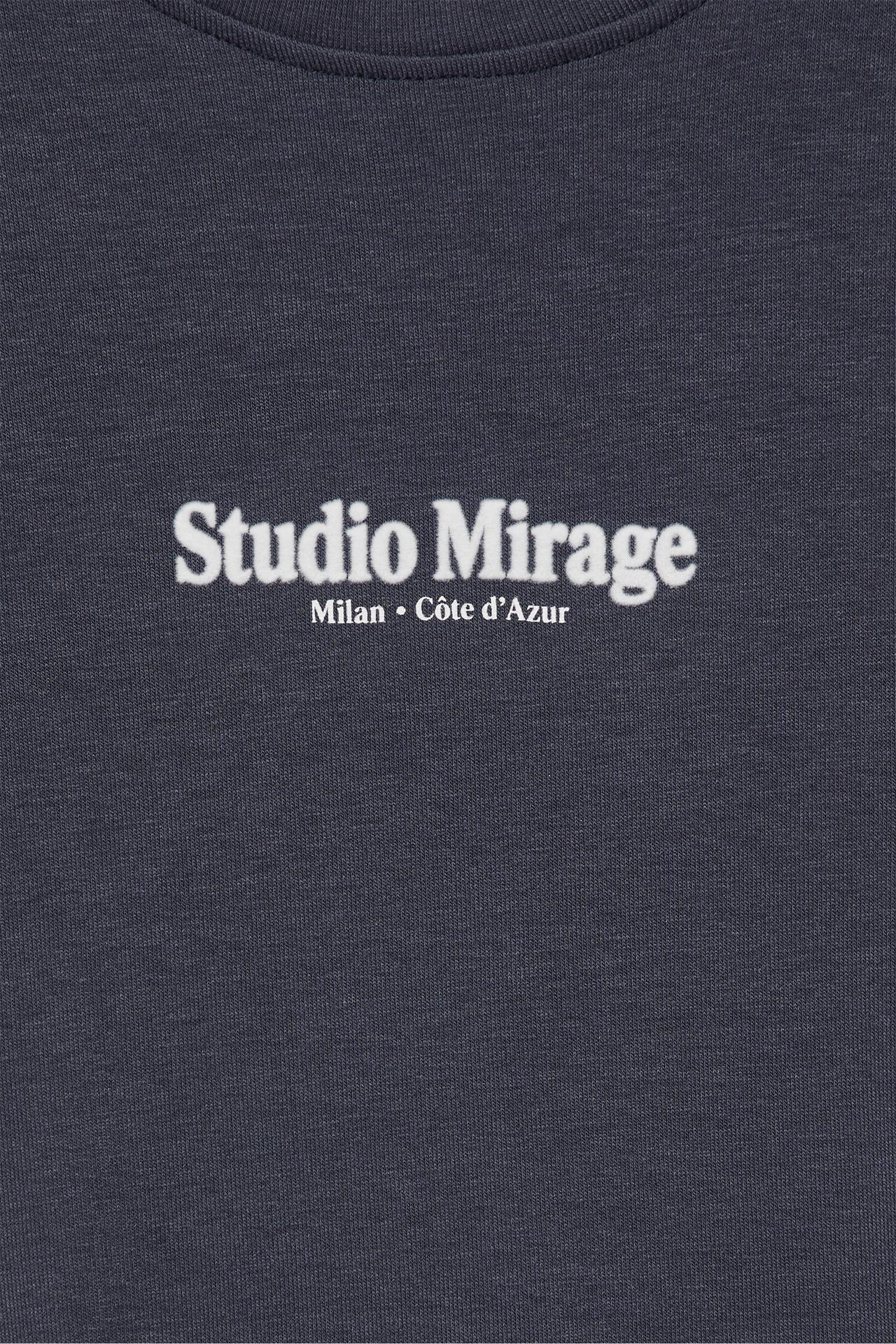 Slim fit graphic T-shirt with raised seams — Grey blue