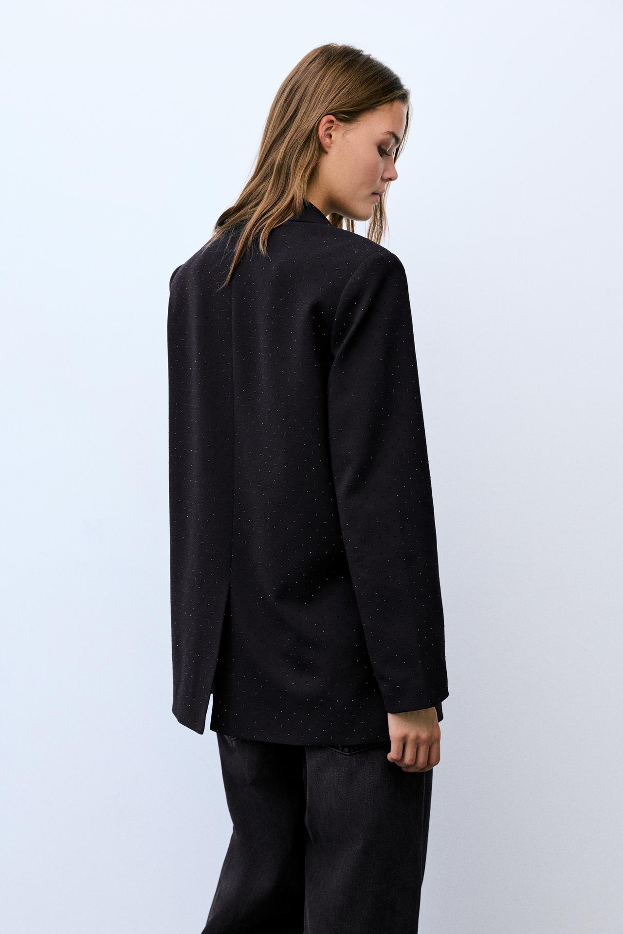Rhinestone double-breasted blazer — Black