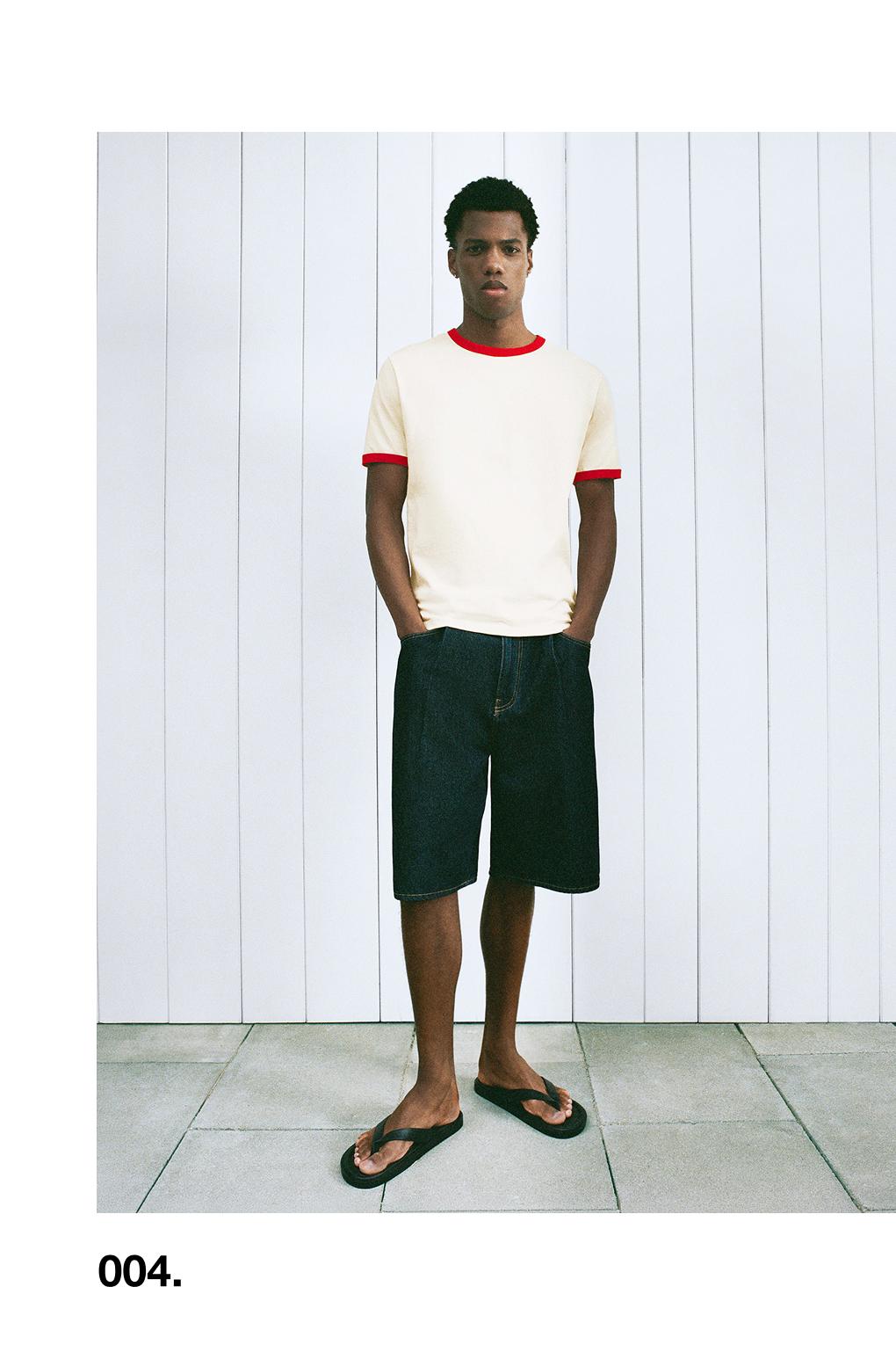 Contrast trim T-shirt — Red