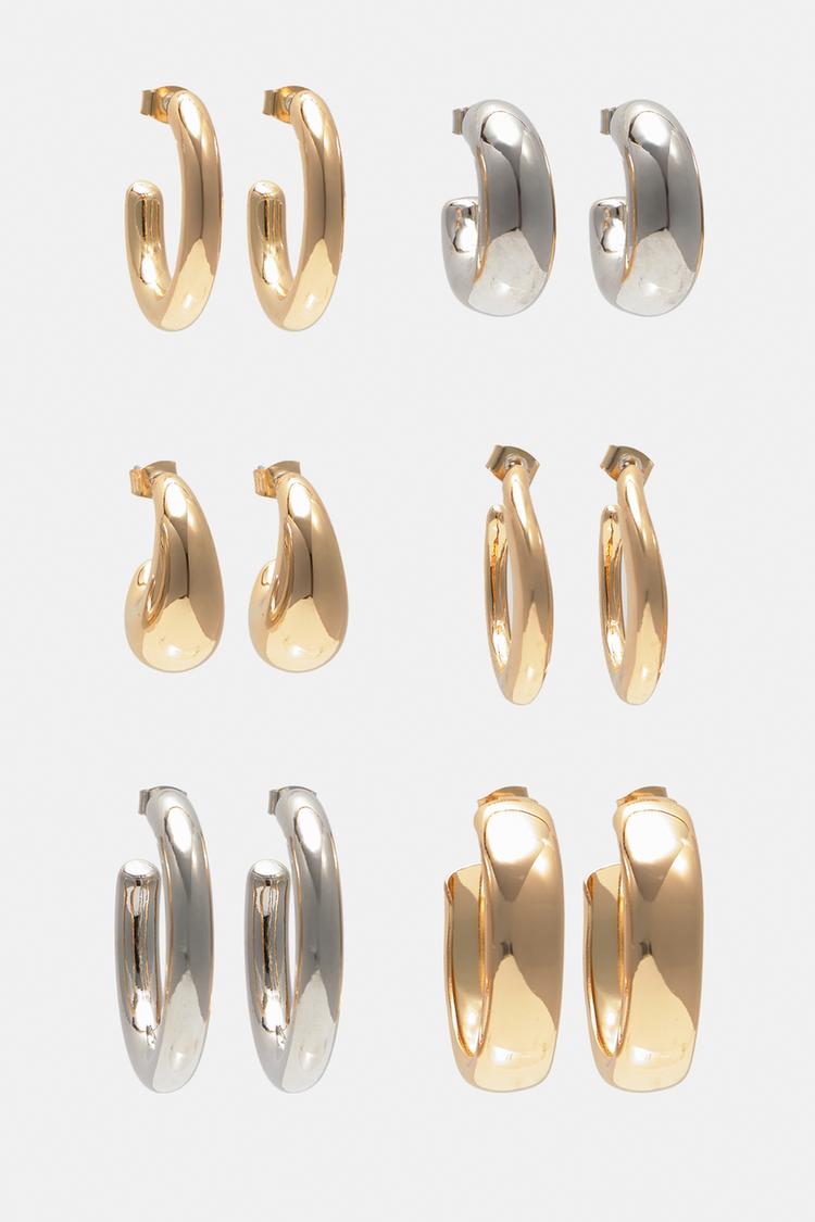 Pack of 6 pairs of hoop earrings — Gold