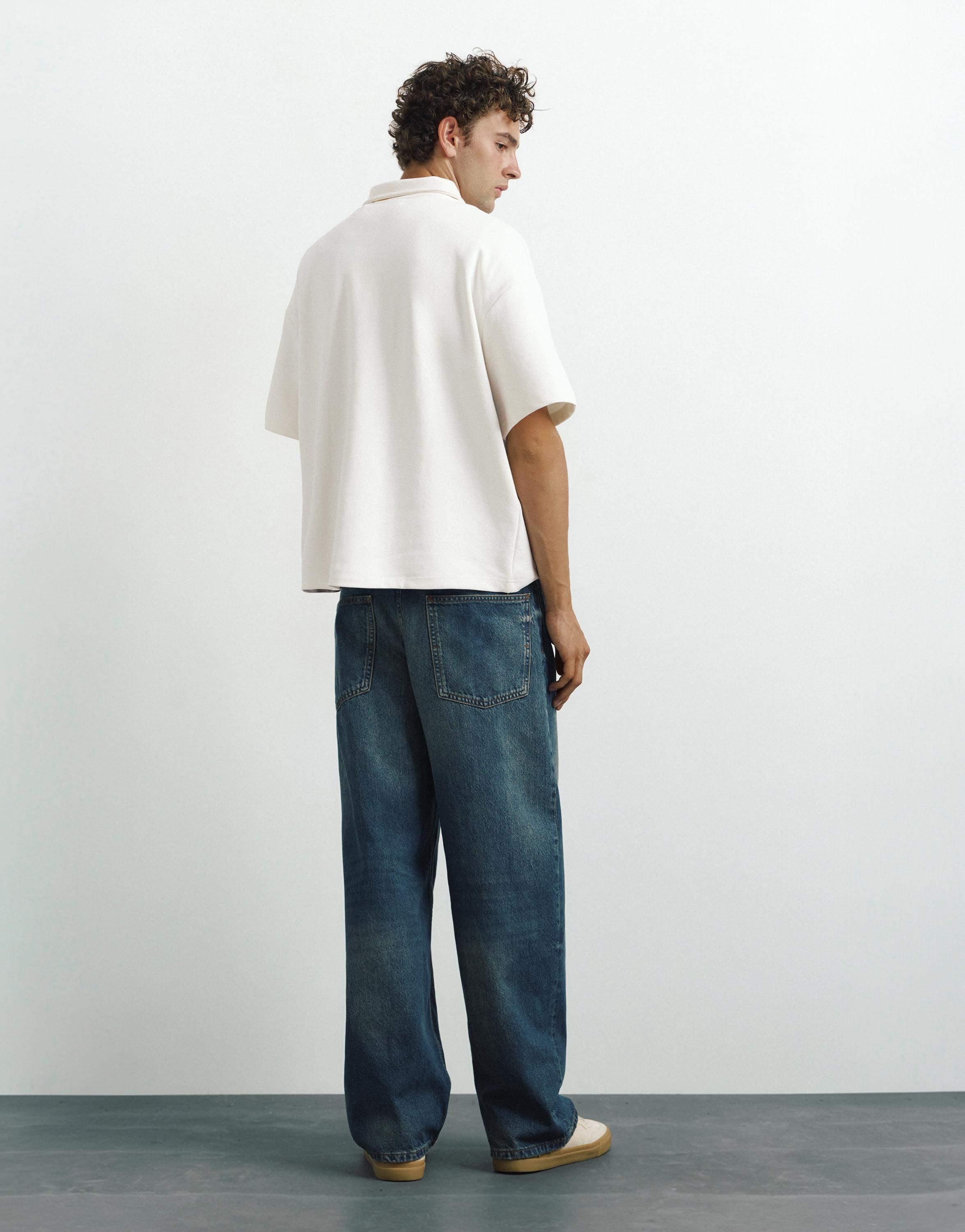Graphic zip-up interlock polo shirt — Off white