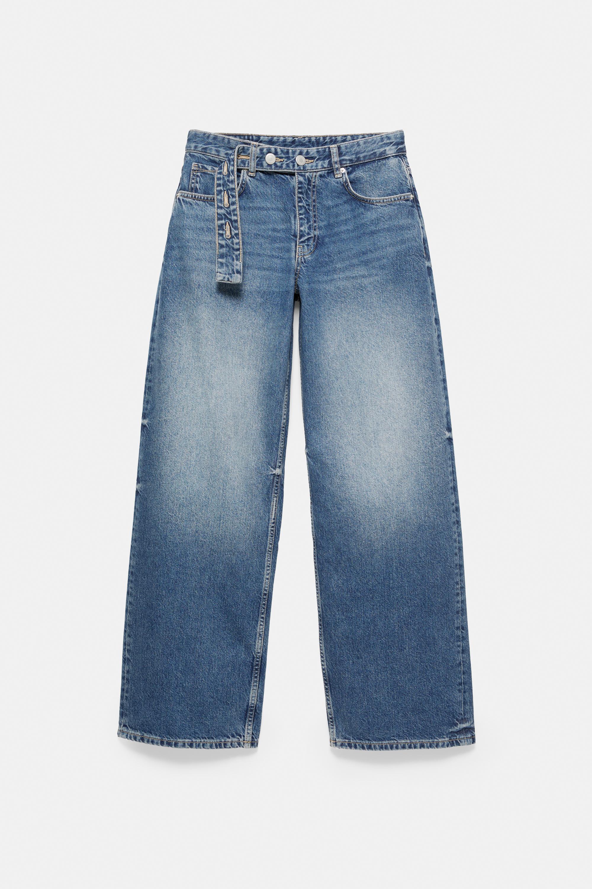 Relaxed fit baggy jeans with belt — Dark blue (alternate view)