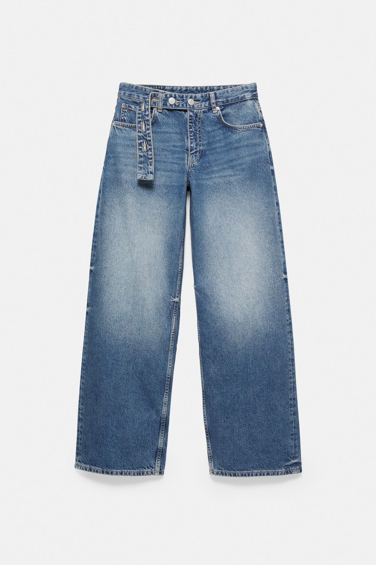 Relaxed fit baggy jeans with belt — Dark blue