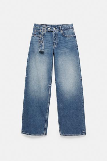 Relaxed fit baggy jeans with belt — Dark blue 5