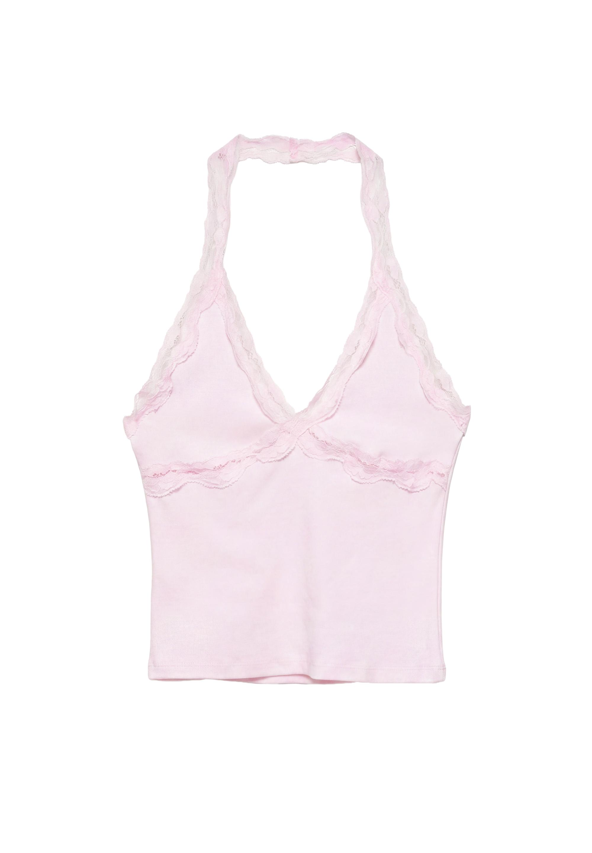 Lace-trimmed halter top — Pink