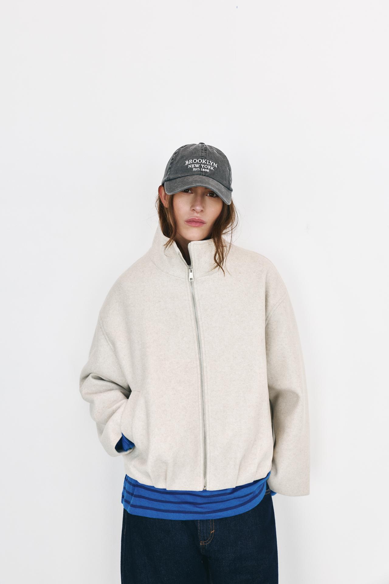 Wool-blend balloon bomber jacket — Beige