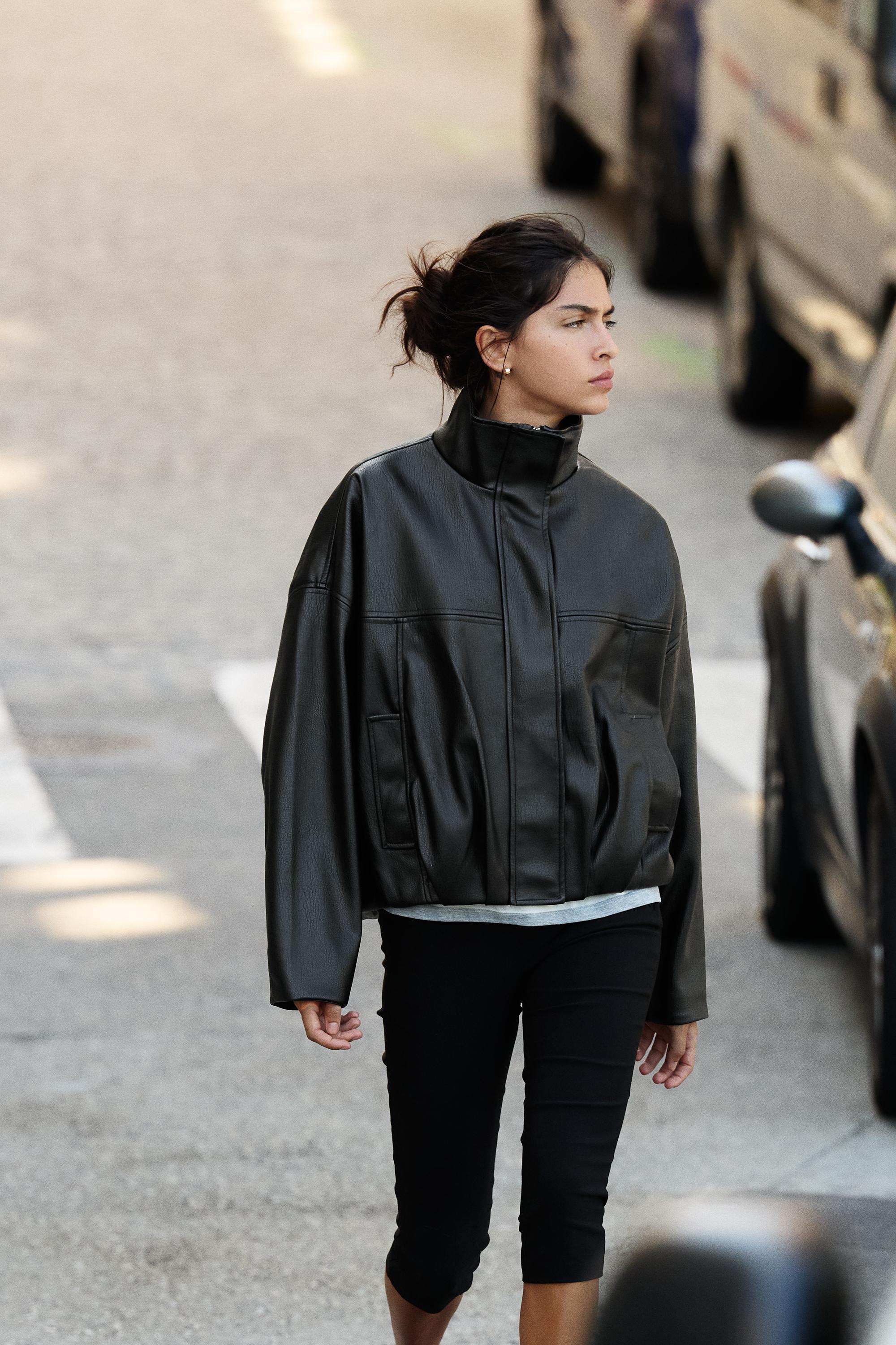 Leather effect balloon jacket — Black