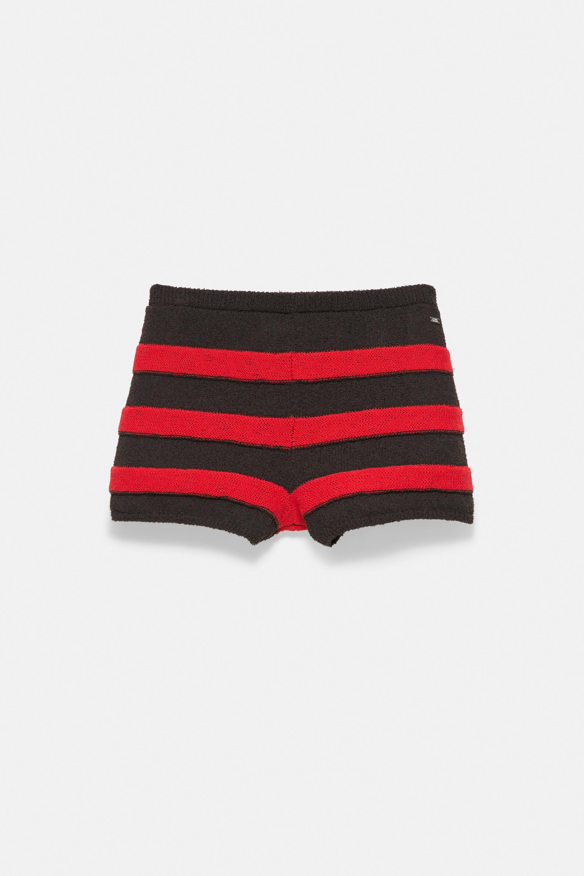 Striped knit mini shorts — Brown