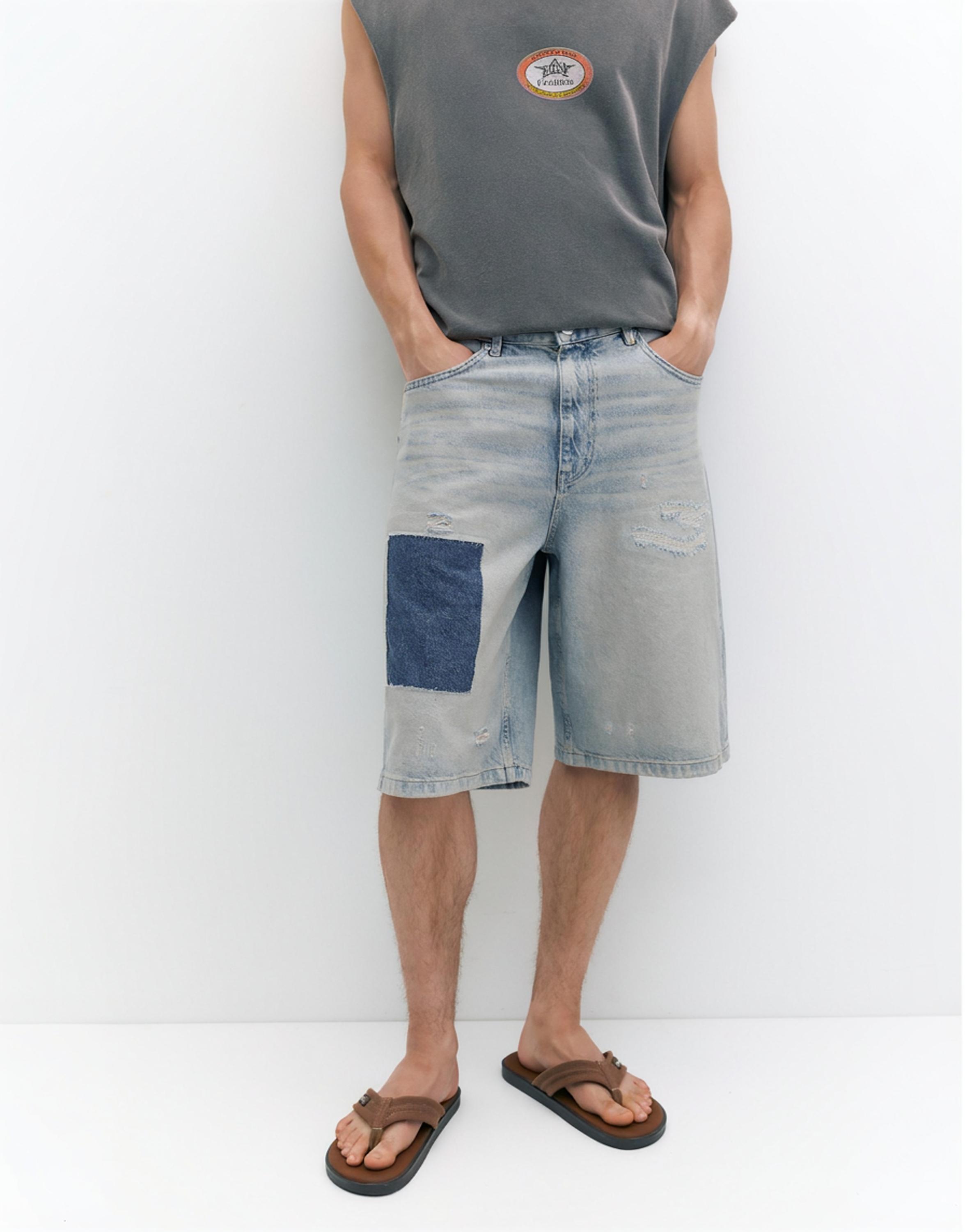 Pleasures x STWD skater denim Bermuda shorts — Medium blue