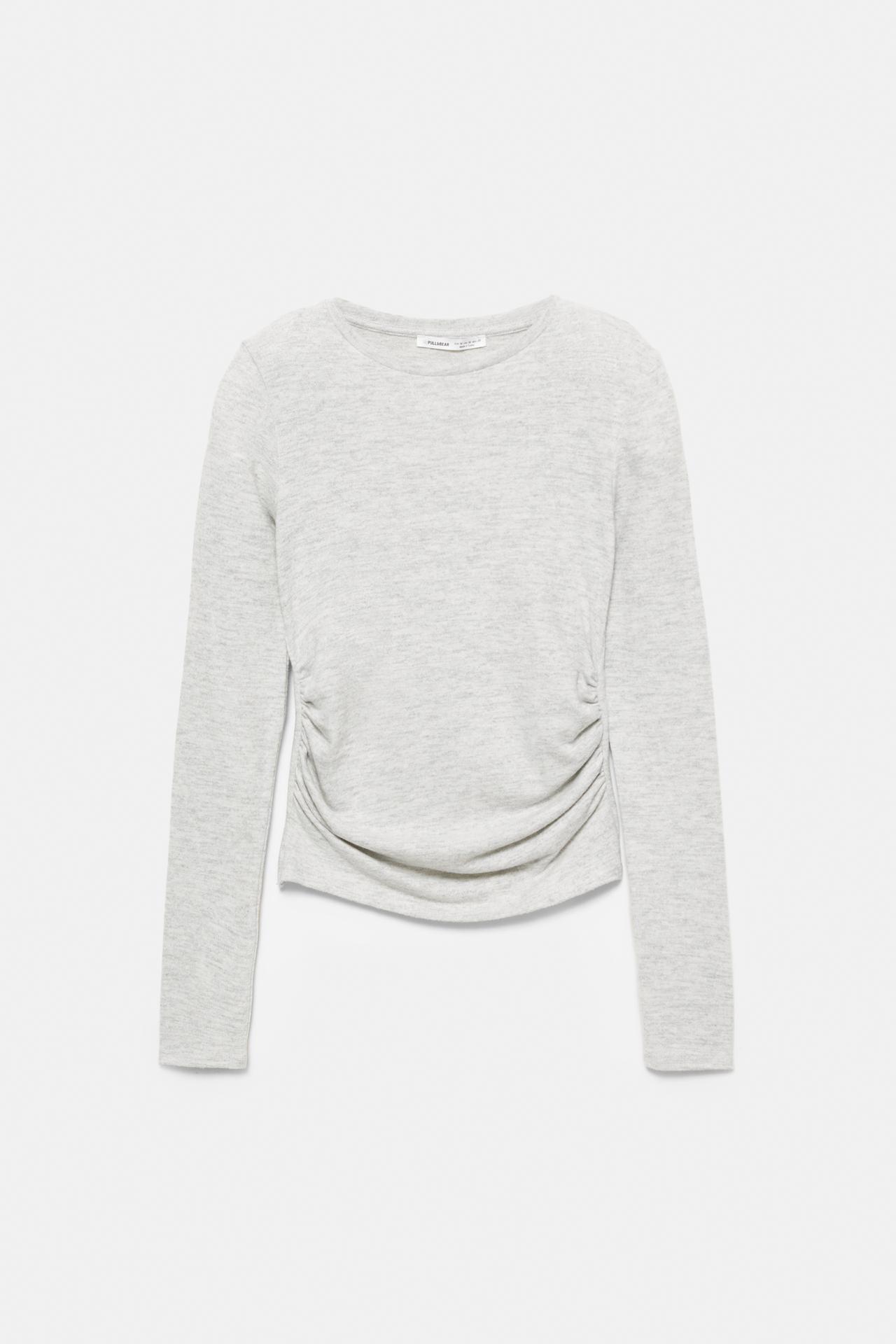 Soft touch gathered T-shirt — Pale marl