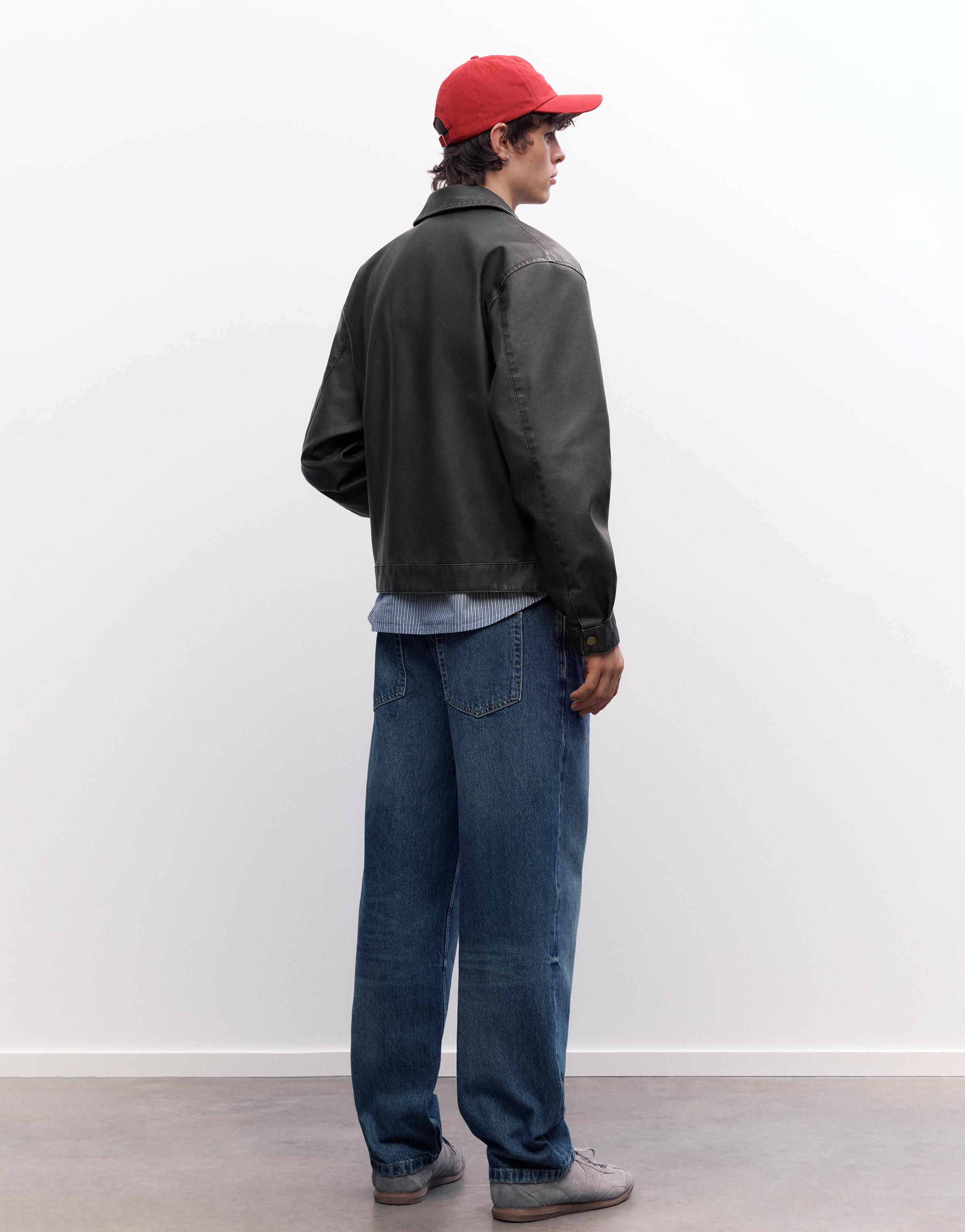 Washed faux leather jacket — Dark grey