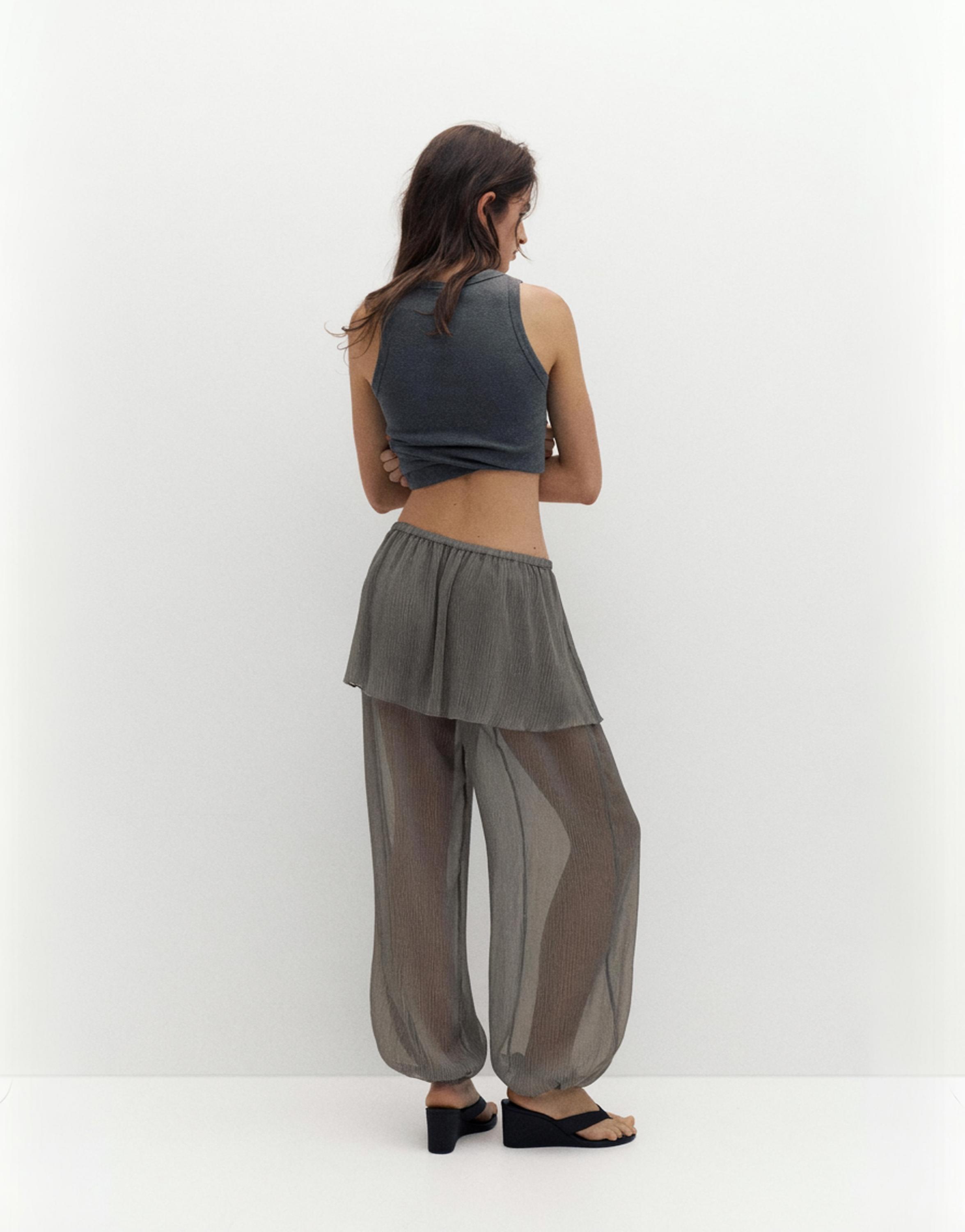Sarouel trousers with skirt detail — Grey marl