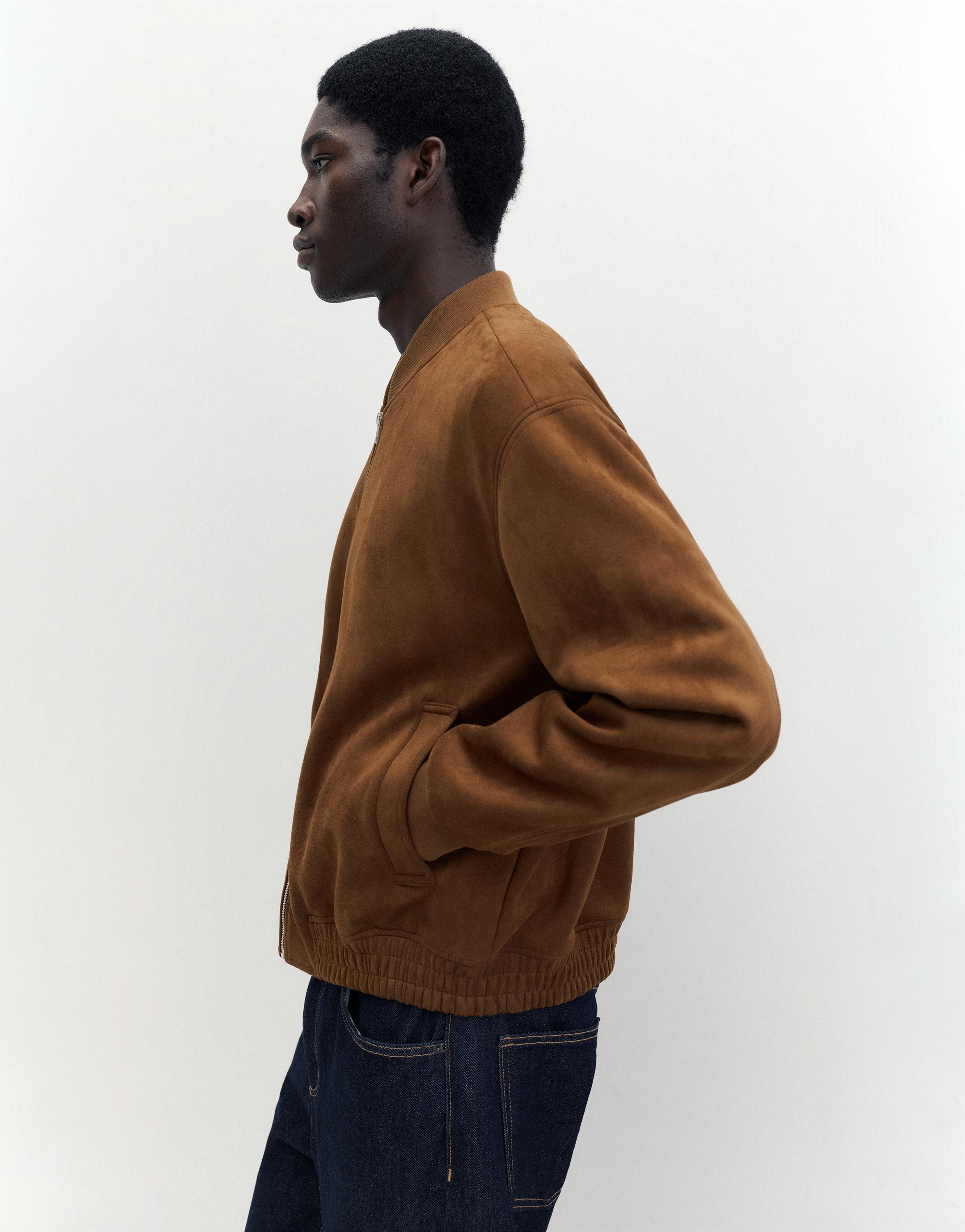 Faux suede bomber jacket — Brown