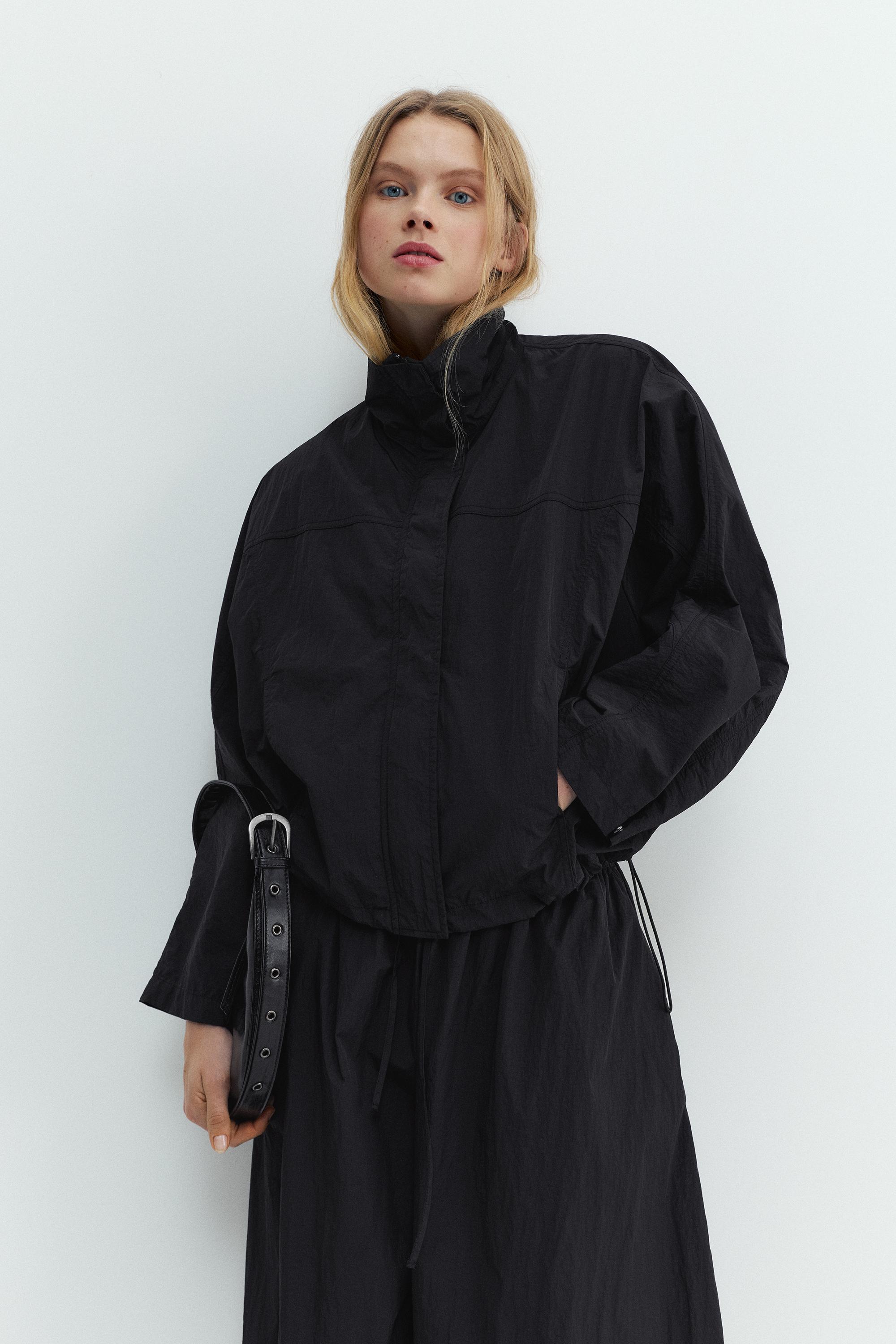 Short nylon-effect jacket — Black