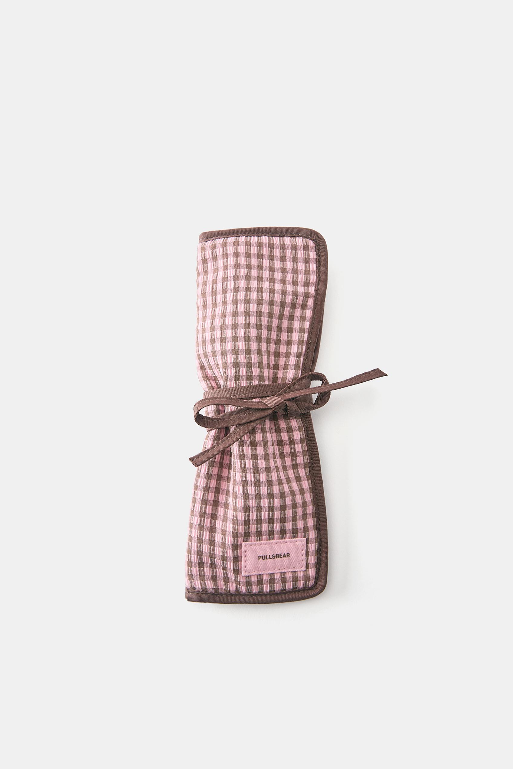 Gingham cutlery roll — Pink