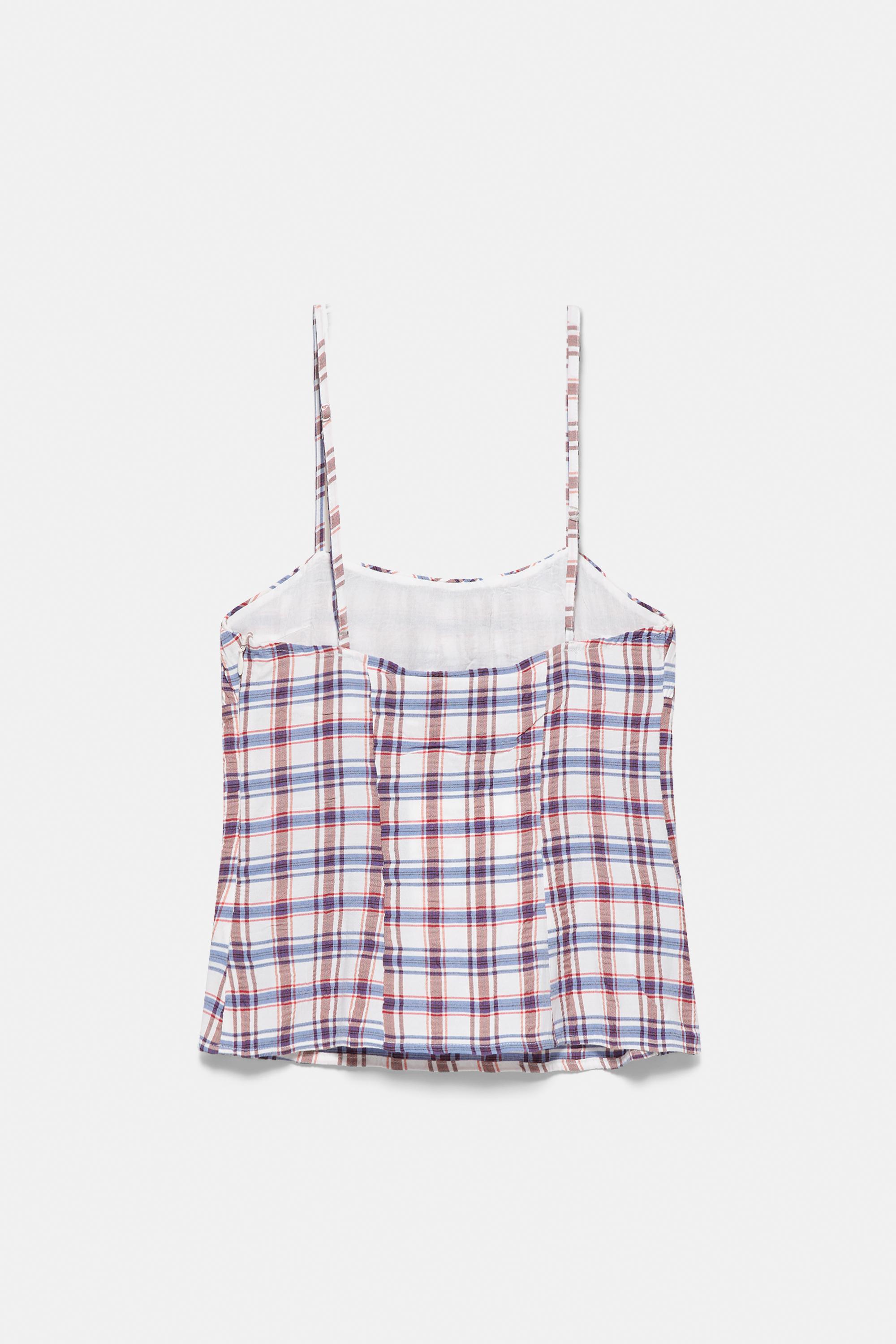 Check-print strappy top — Blue