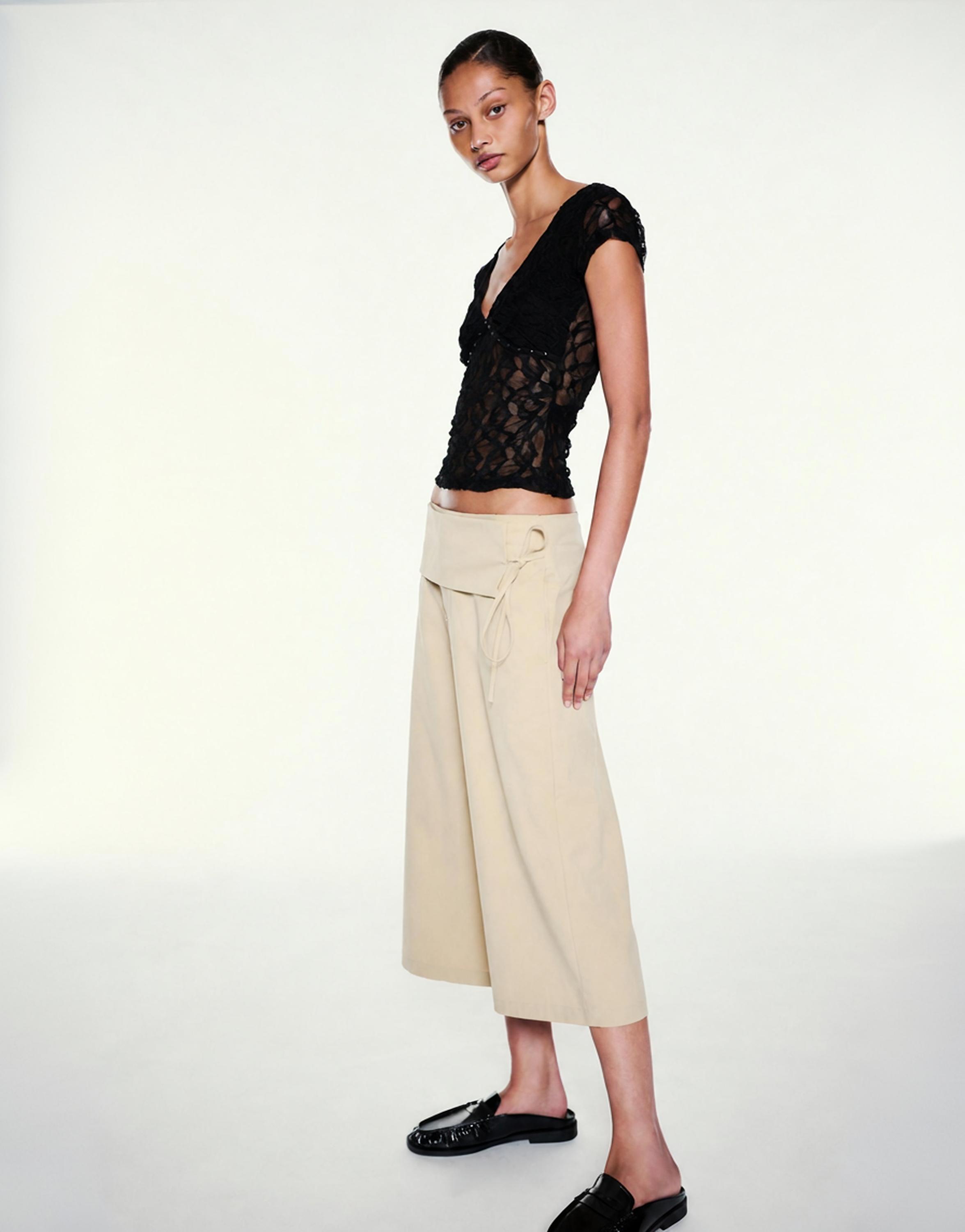 Sash tie culottes — Light camel